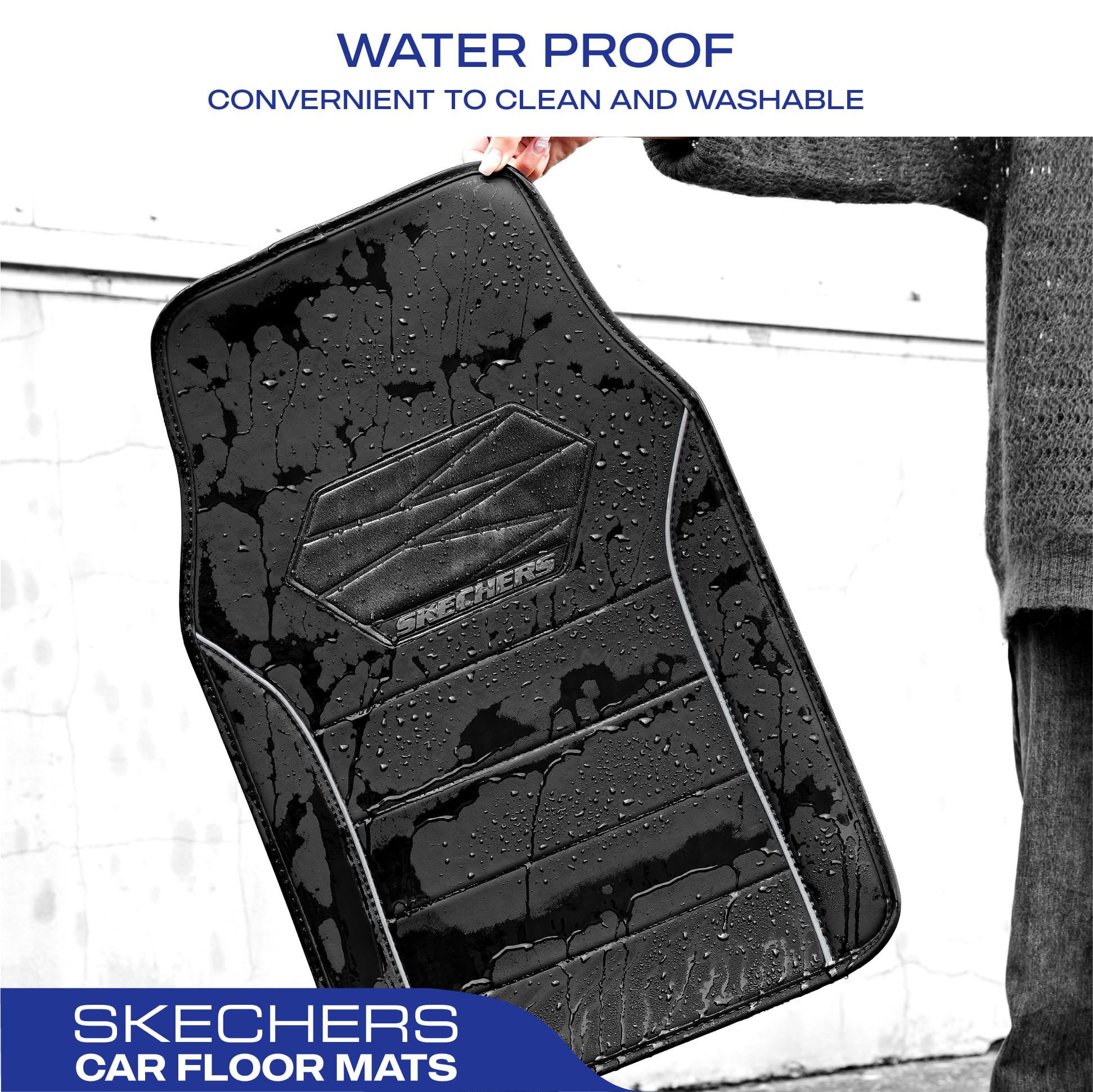 Skechers Memory Foam Car Mats,Leather Piping Floor Mats with Anti-Slip Pad,Universal Waterproof Fit Automotive Floor Mats for SU