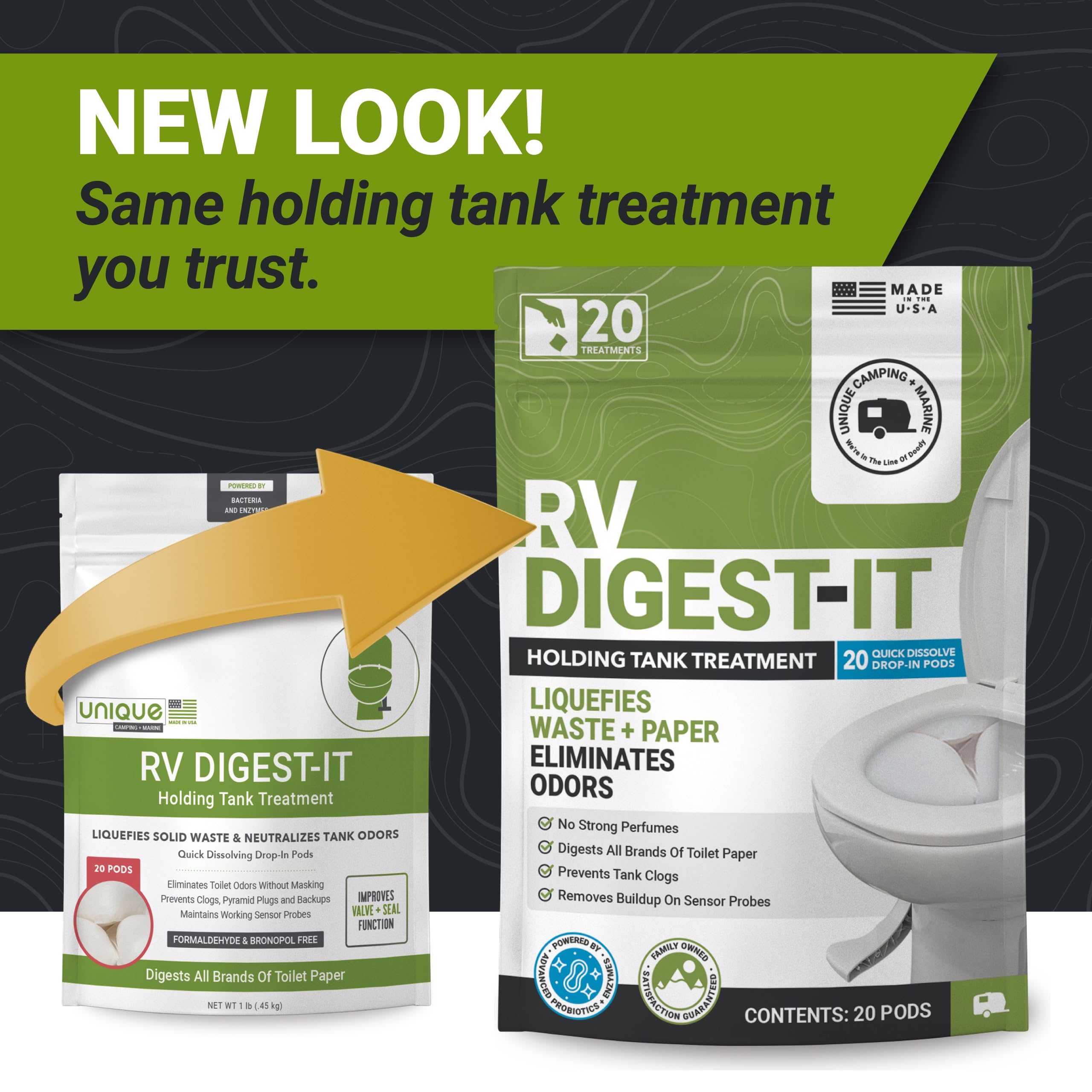 Unique Rv Digest-It Classic Rv Toilet Treatment, Drop-In Pod - Convenient, Dissolvable, Mess-Free - Eliminates Odors And Liquifi