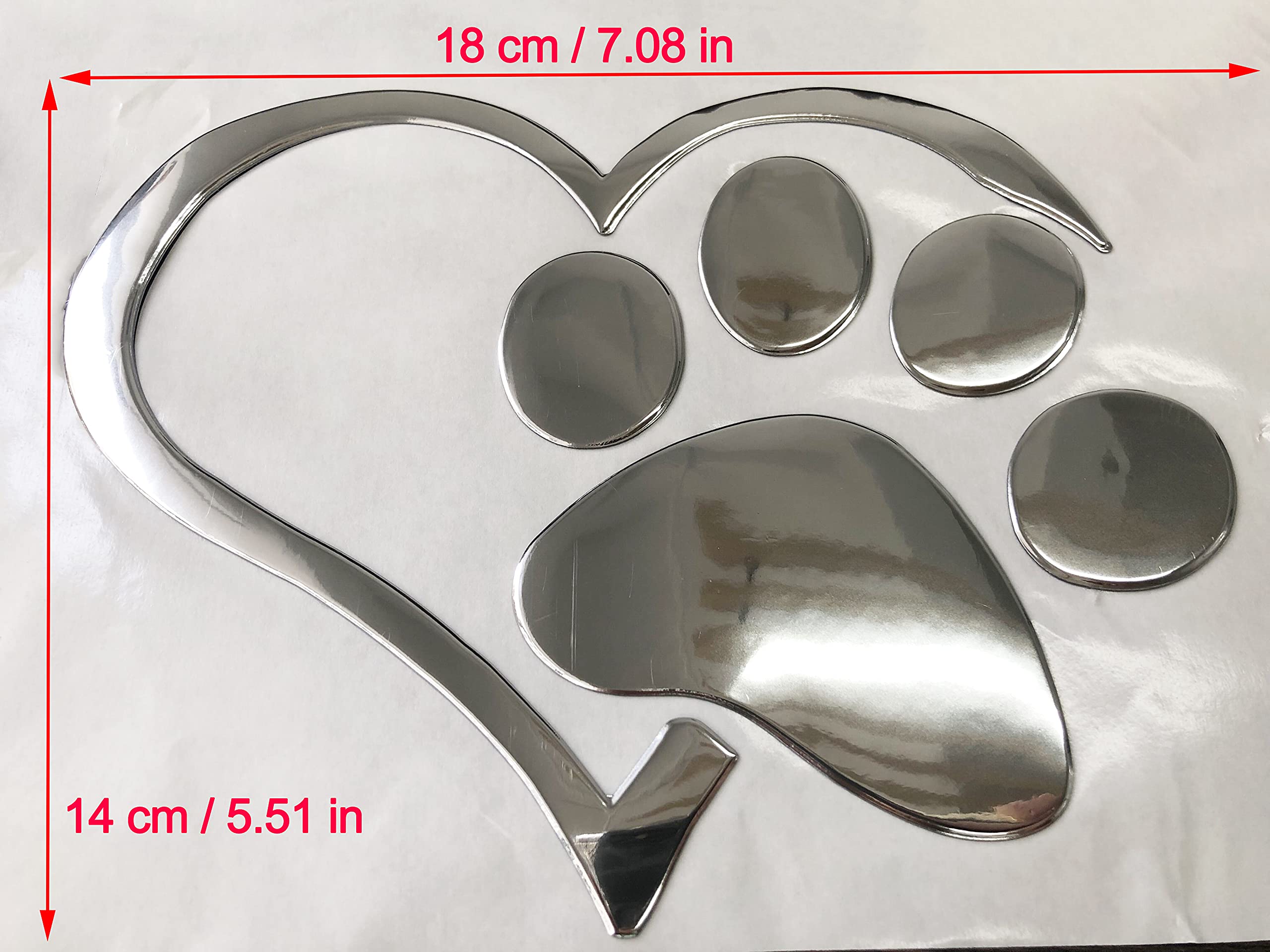 Lzlrun 3D Chrome Dog Paw Footprint With Peach Heart Sticker Decal Car Emblem Decal Decoration (Silver)