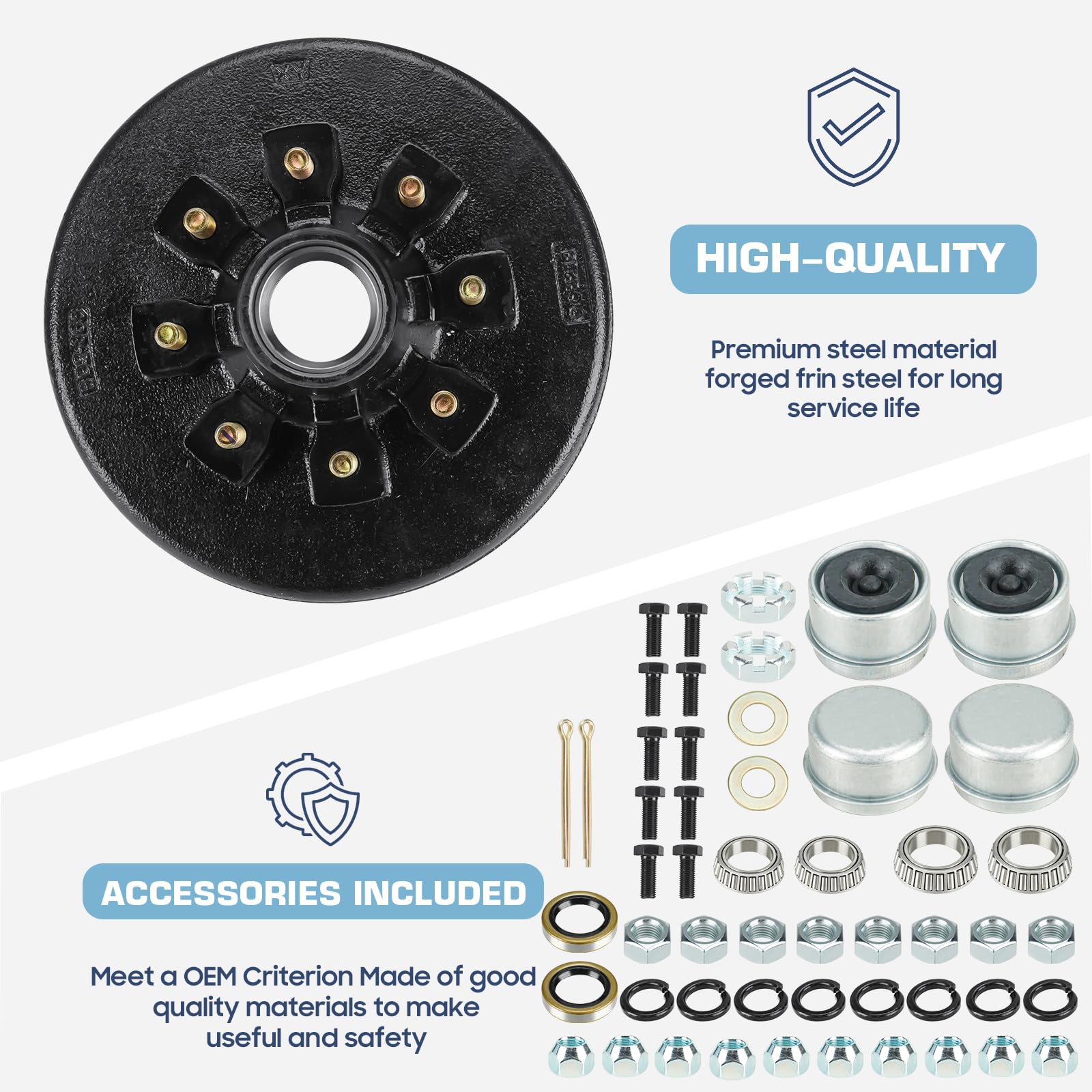 Trailer Axle Electric Brake Kit, Pair Of 8-6.5'' Bolt Circle Brake Drum With 12'' X 2'' Electric Brakes For 5200-7000 Lb Axles,