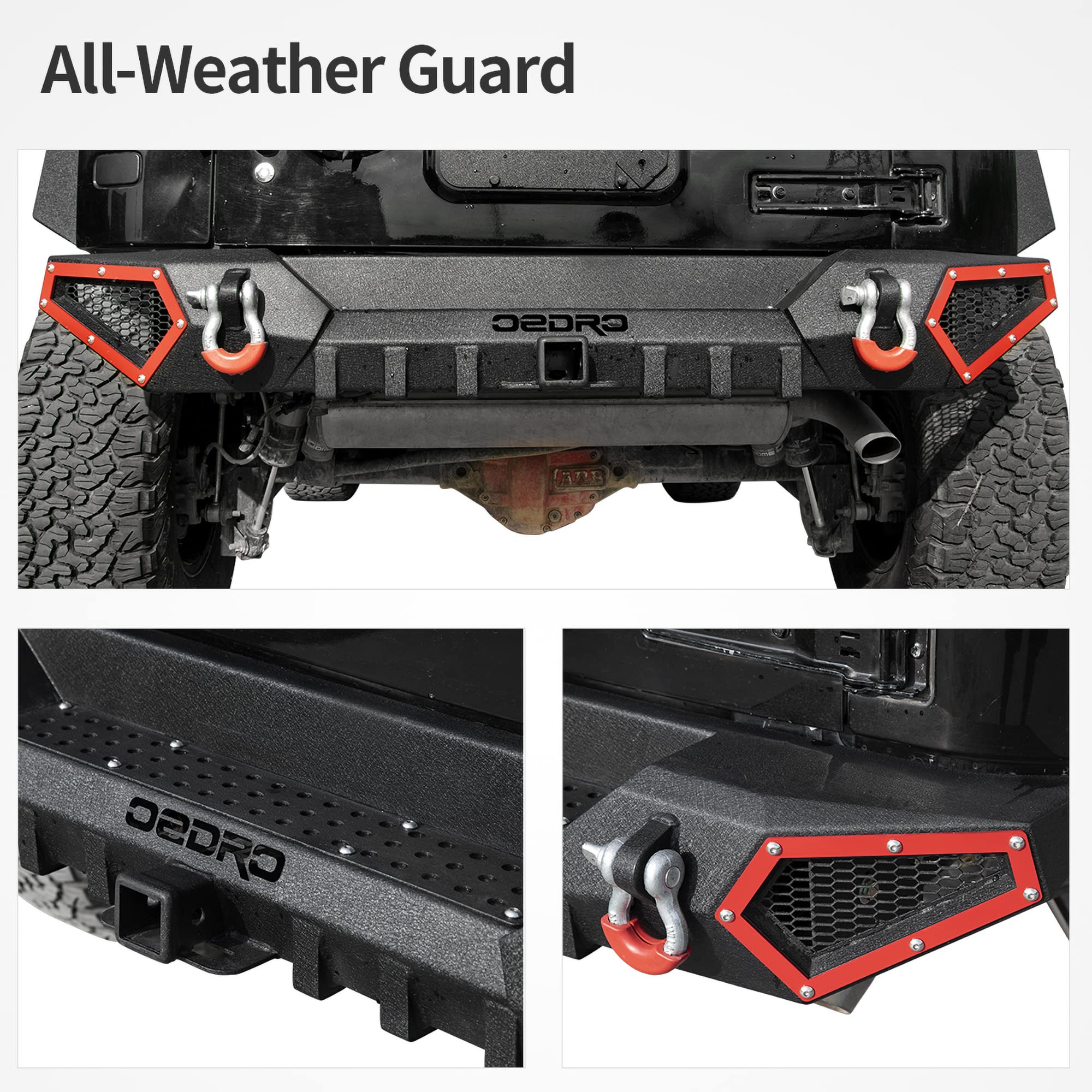 Oedro Off Road Rear Bumper Combo Compatible With 2007-2018 Jeep Wrangler Jk & Jku Unlimited (2/4 Doors), Full Width Back Bumper With Hitch Receiver & 2 X D-Rings
