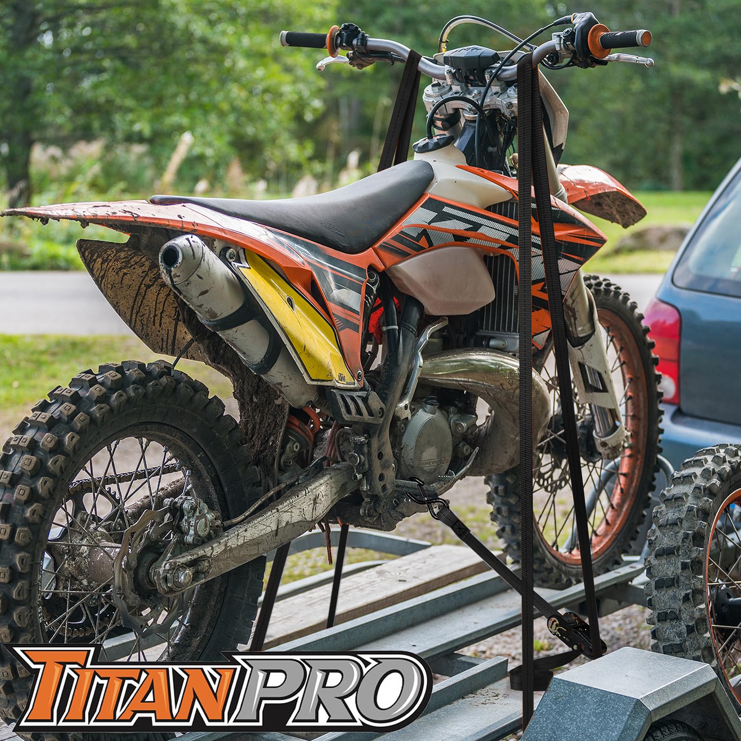 Titanpro Heavy Duty Ratchet Straps 4-Pack - 2,200Lb Break Strength, 1' X 15' Rachet Tie Downs With Padded Handles - Heavy Duty, Truck, Motorcycle, Moving Straps (Black)