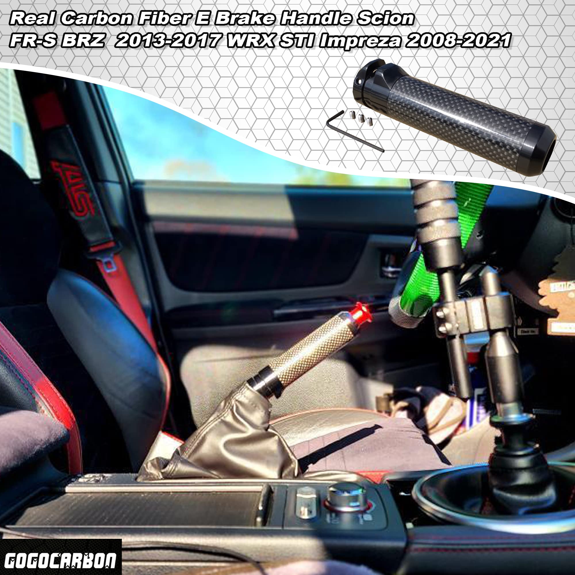 GOGOCARBON Dry Carbon Fiber E-Brake Handle for Scion FR-S, Subaru BRZ, WRX STI, Black, 2012-2023, Clear Coating, 1