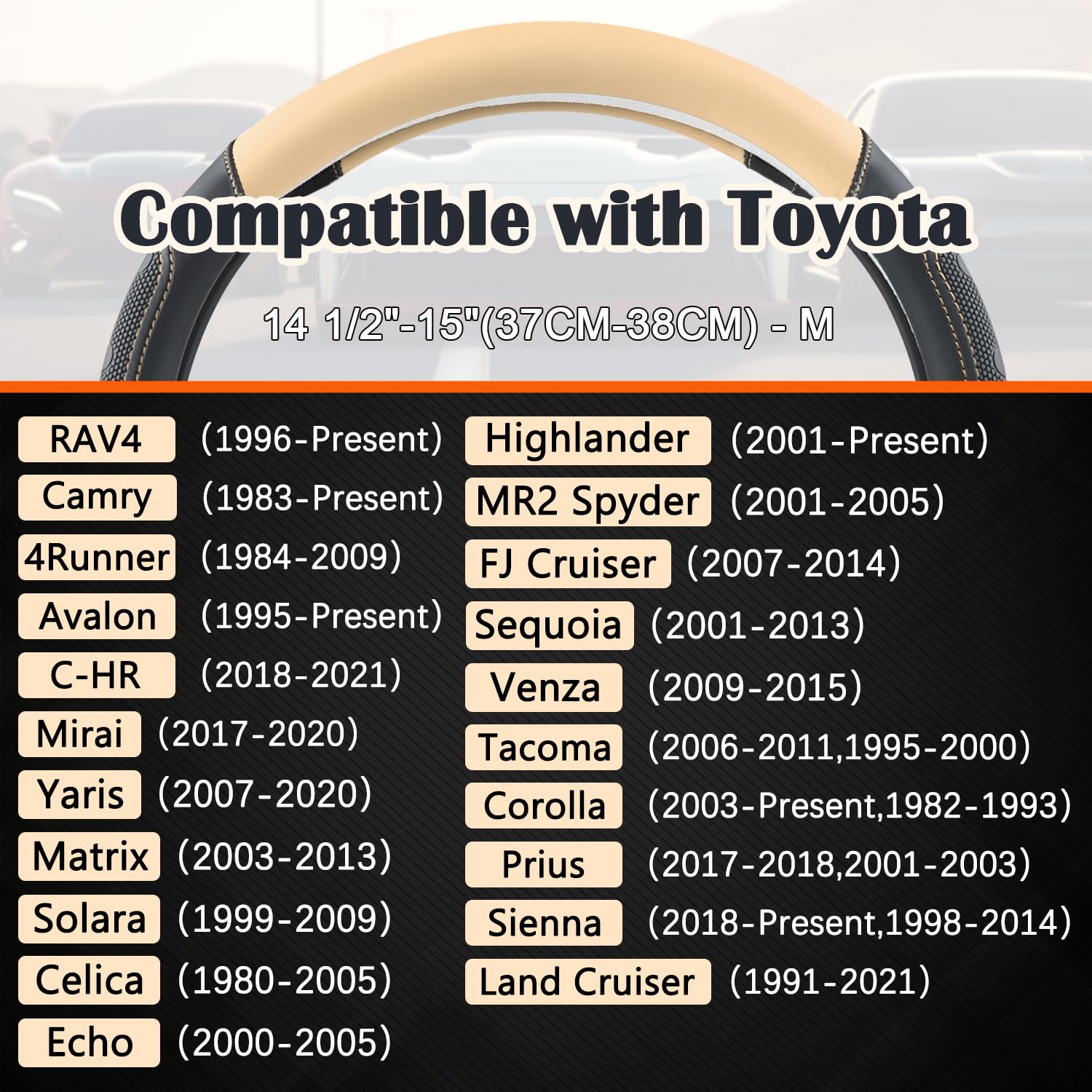 Giant Panda Car Steering Wheel Cover For Toyota Rav4,Camry,Highlander,Corolla,Prius,Tacoma,Standard Size - Black+Beige