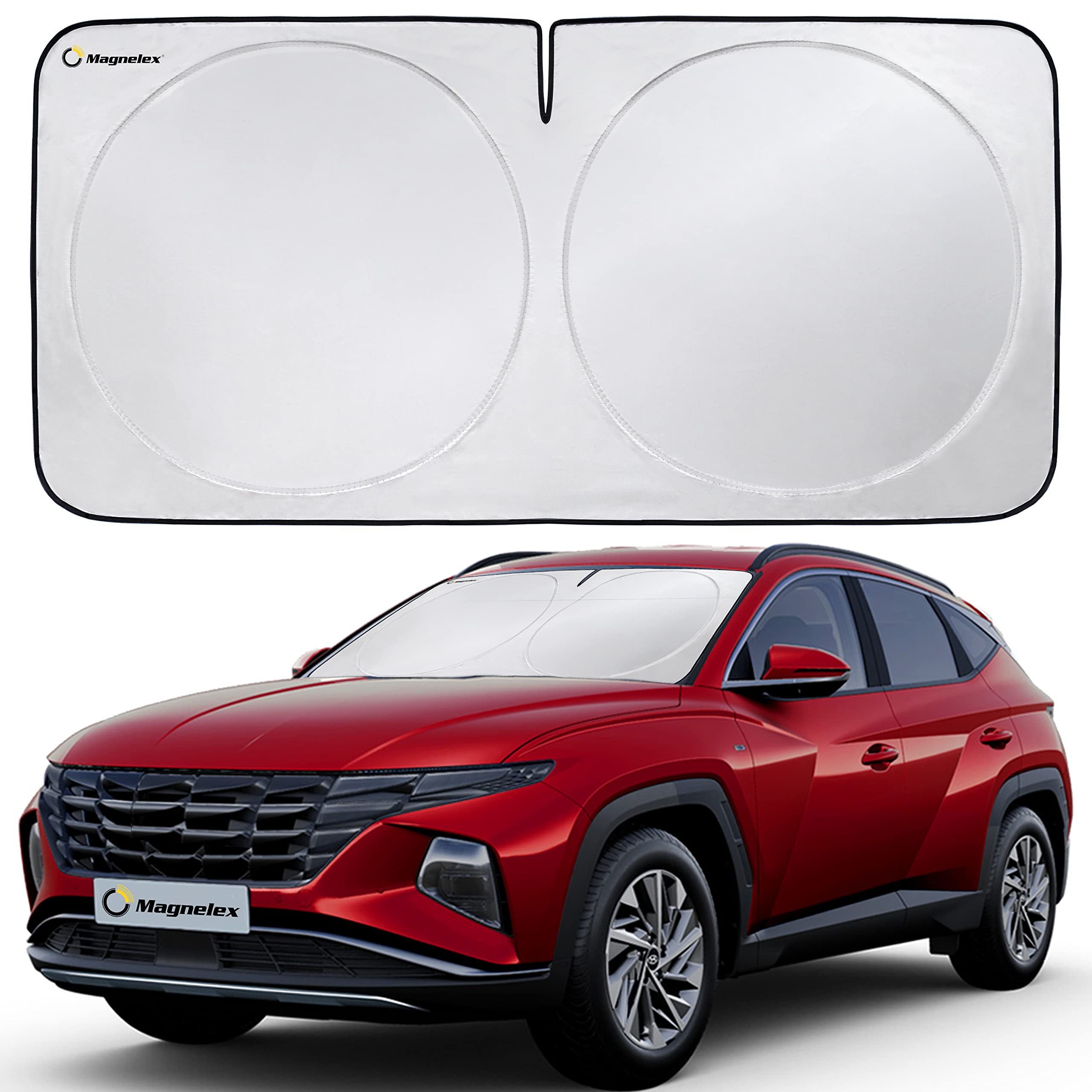 Magnelex Car Windshield Sunshade - Advanced Light-Blocking Protection, Foldable Sun Shade with Mirror Cut-Out Keeps Your Vehicle Cool, Fit for Cars, Trucks, and SUVs - Large (64 x 34 in)