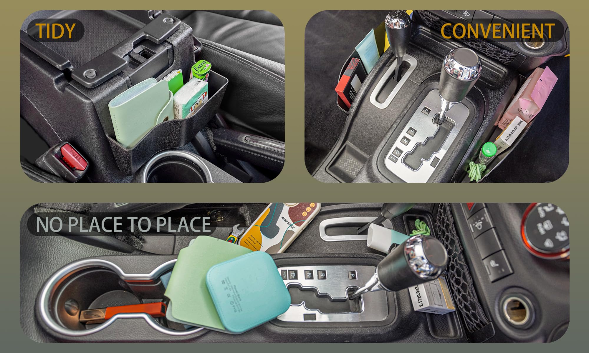 Pimcar 2Pcs Tray Compatible With 2011-2018 Jeep Wrangler Jk/Jku Gear Shift Side Organizer And Center Console Hanging Storage Box, Unlimited Sahara Rubicon Sport Willy Interior Accessories