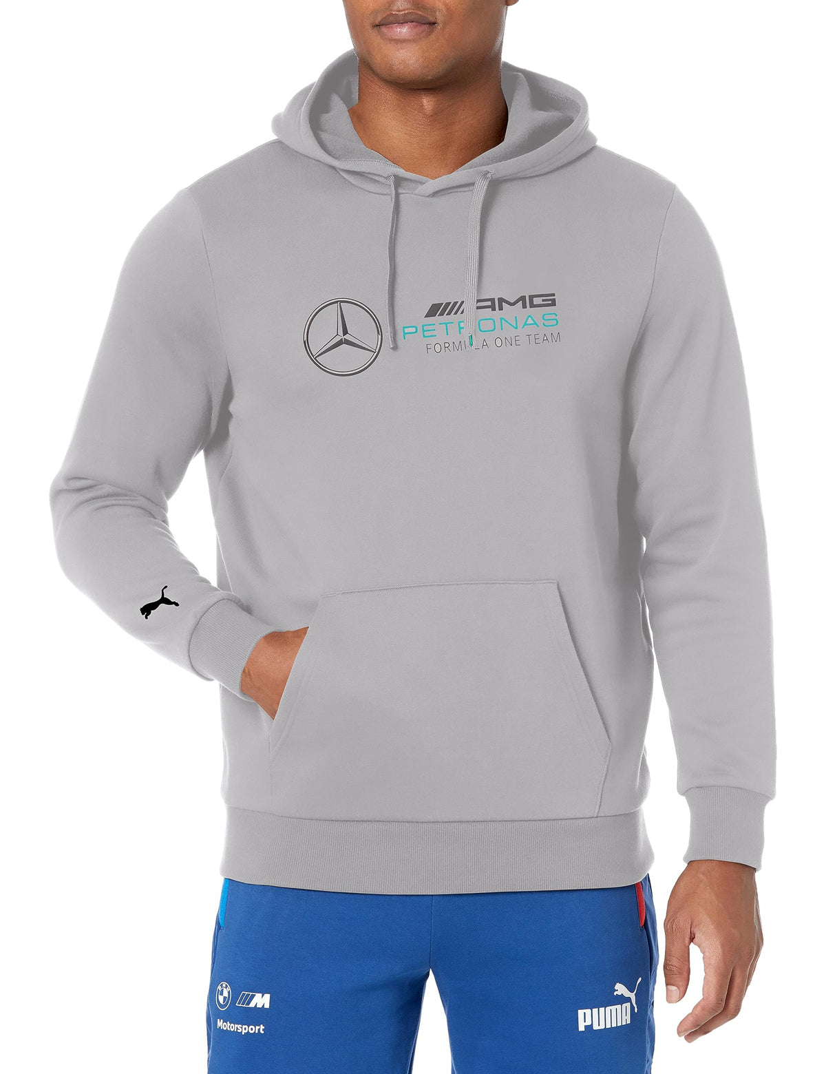 PUMA Men's AMG-Petronas Formula 1 Essentials Fleece Hoodie, Mercedes Team Silver, X-Large