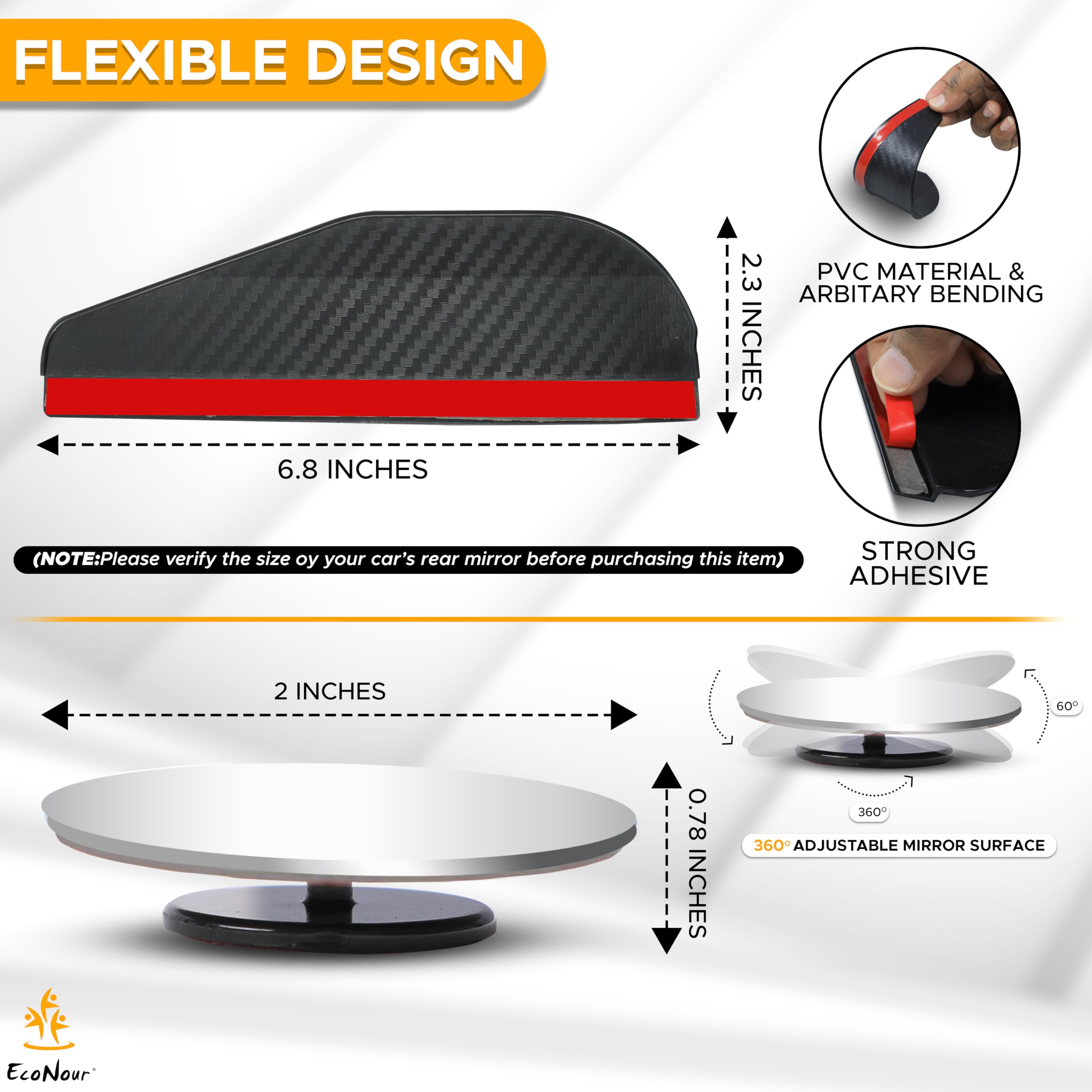 Econour Car Blind Spot Mirrors With Rain Visor (2 Pack) - Convex Rear View Blind Spot Mirrors, 2'' Round Hd Car Side Mirror Blin