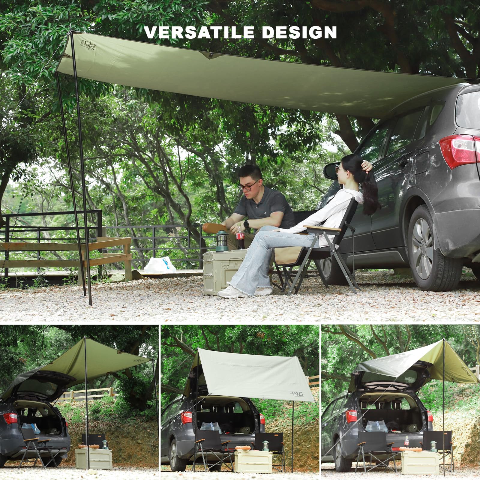 FEIWOOD GEAR Portable Car Awning for SUV, Vehicle Awning for Camping Van Truck, Needn't Roof Rack Hardwares Waterproof UV50+