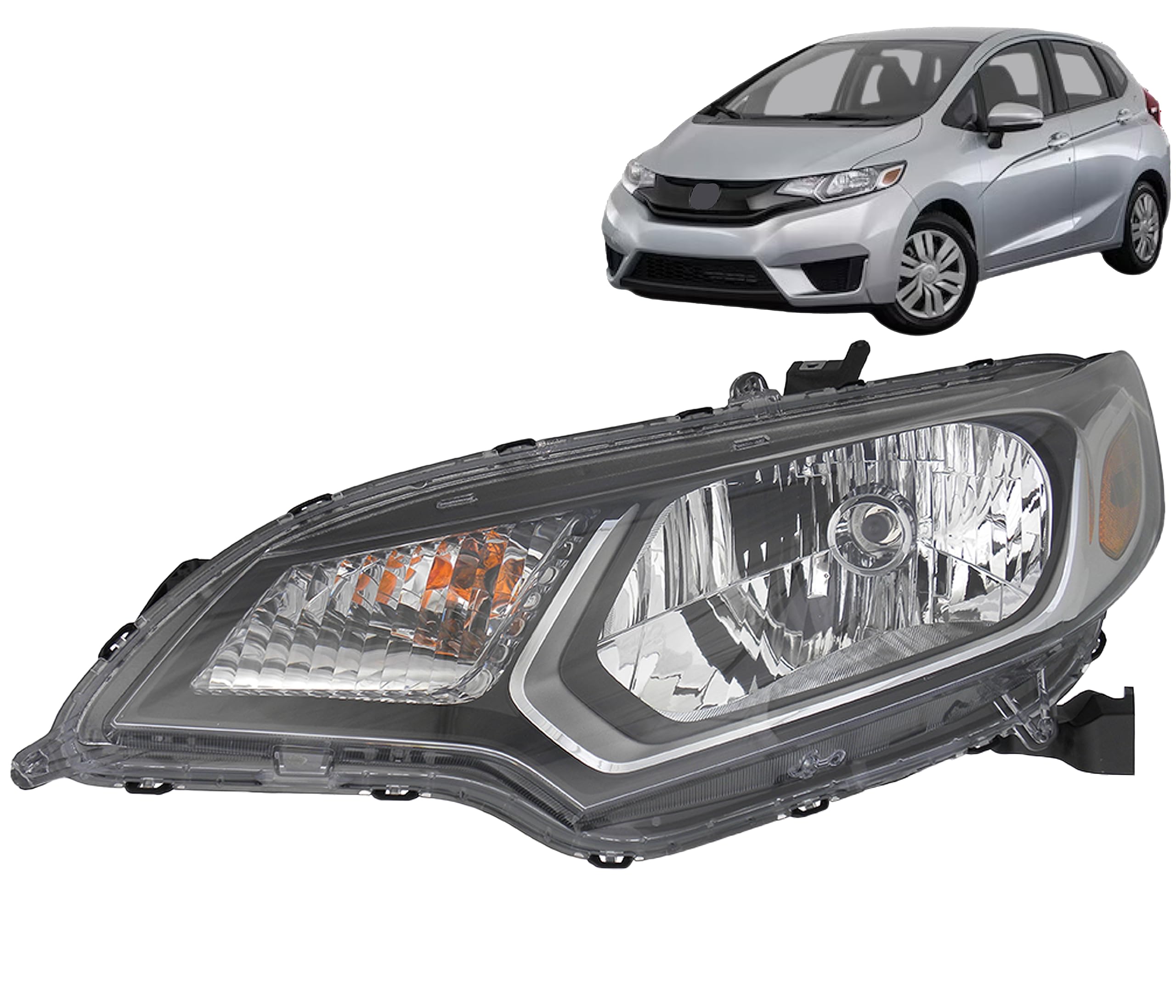 Headlight Replacement For Honda Fit 2015 2016 Dot/Sae Compliant Halogen Headlamp Assembly With Bulbs, Left/Driver Side 33150-T5A-A01 / Ho2502160