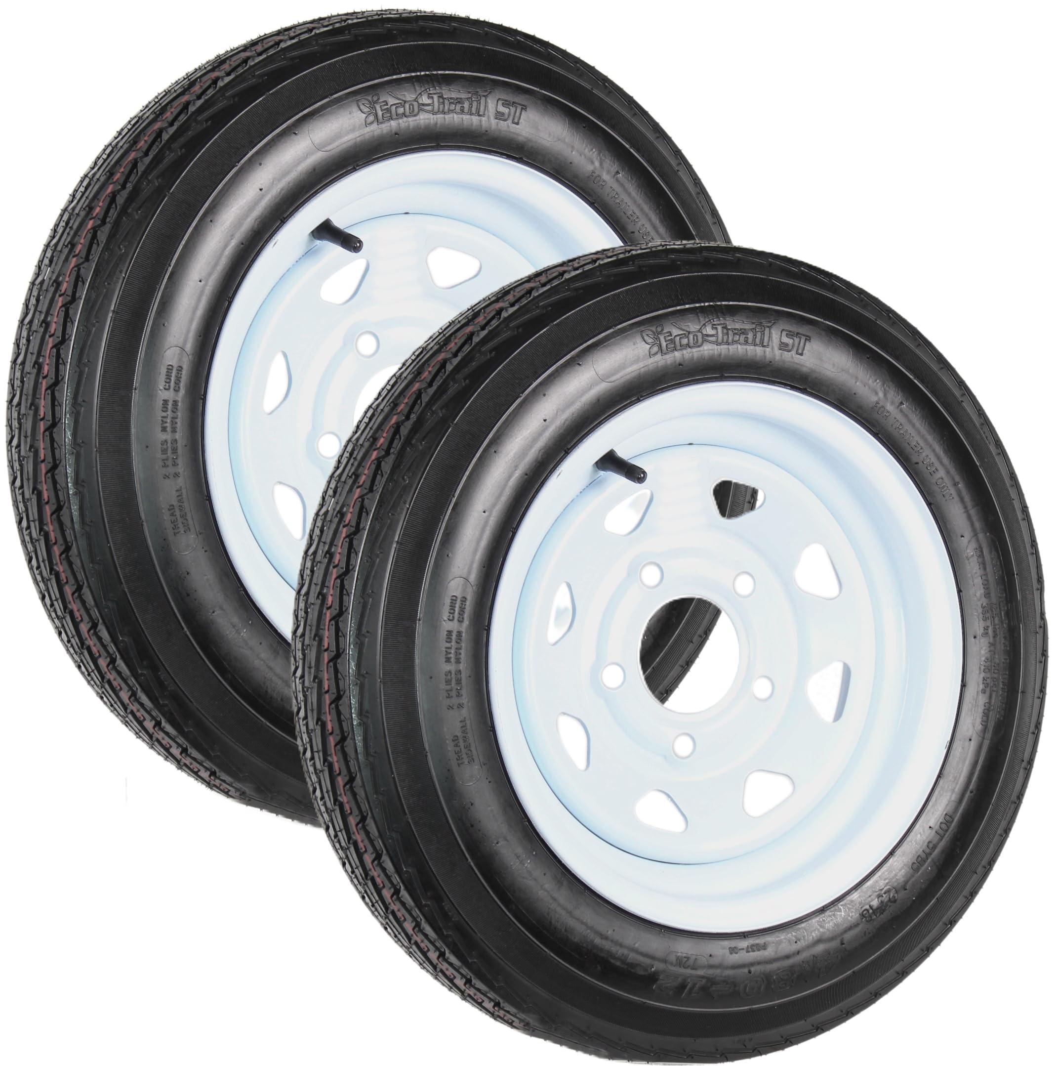 Ecustomrim 2-Pack Trailer Tire On Rim 4.80-12 480-12 5 Lug White Spoke Wheel - 2 Year Warranty W/Free Roadside