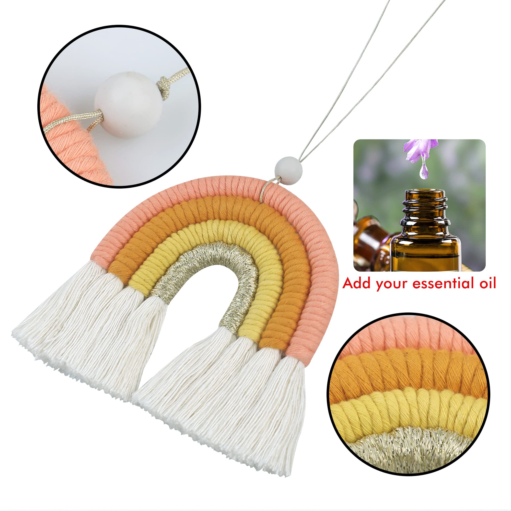 Boho Garden Macrame Bohemian Rainbow Charm - Essential Oil Diffuser For Cars, Baby Nursery, Childrens Bedroom & Home Decor- Colo