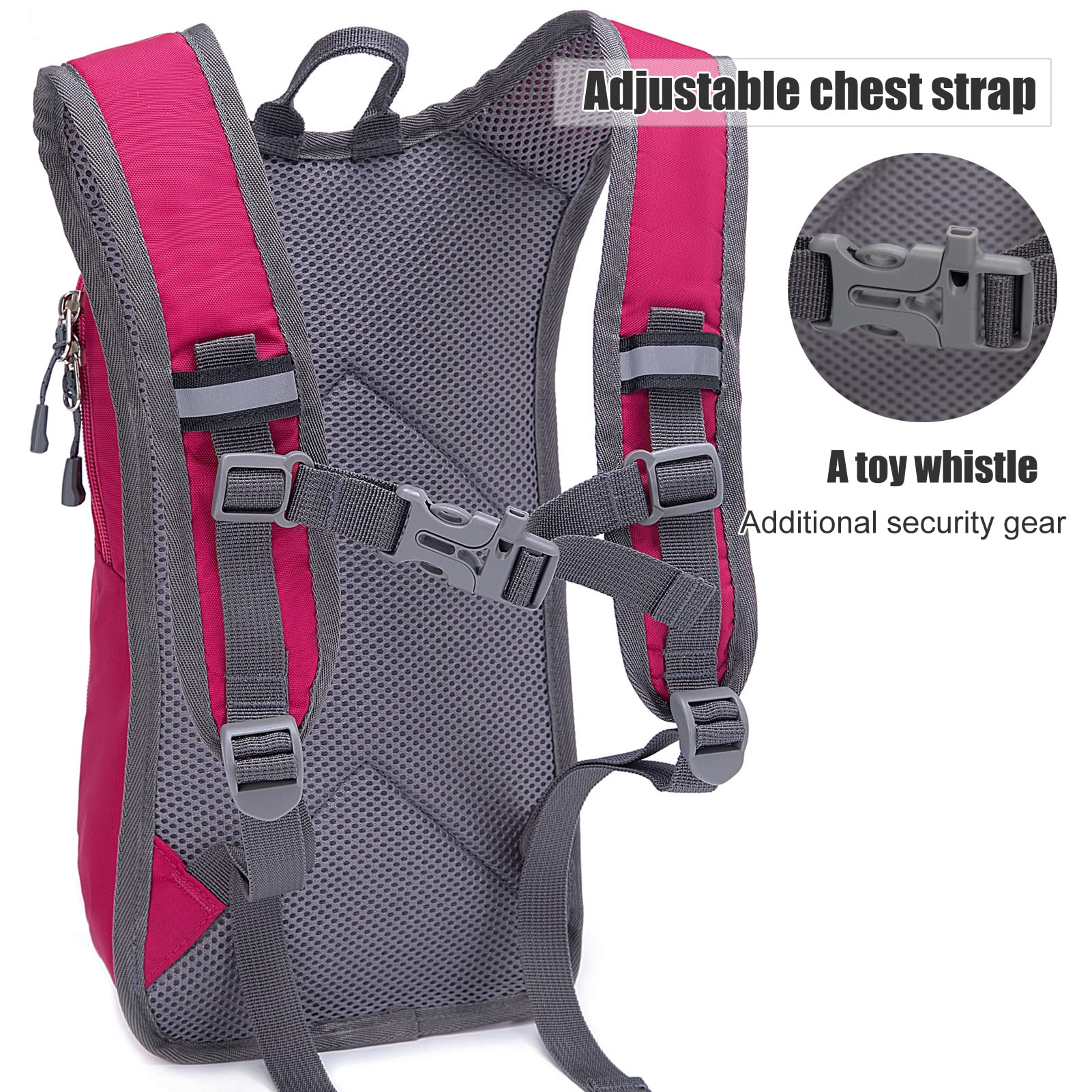 Ivygreen Kids Hydration Backpack, Hiking Backpack For Boys Or Girls With 1.5L Water Bladder (Rose Red)