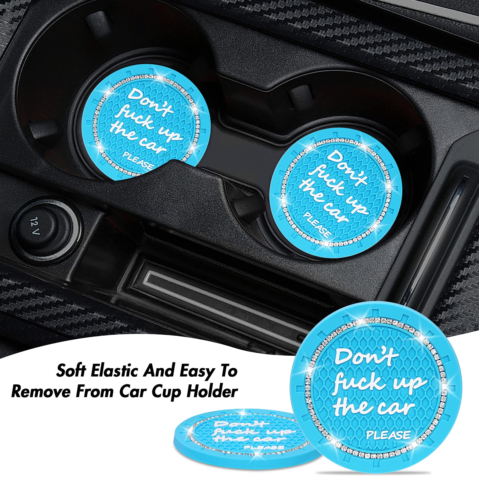 Bling Car Coasters, Shanshui 4 Pack Universal Auto Anti Slip Cup Holder Insert Coaster, Bling Crystal Rhinestone Car Interior Accessories For Most Cars (Blue / 4Pcs)