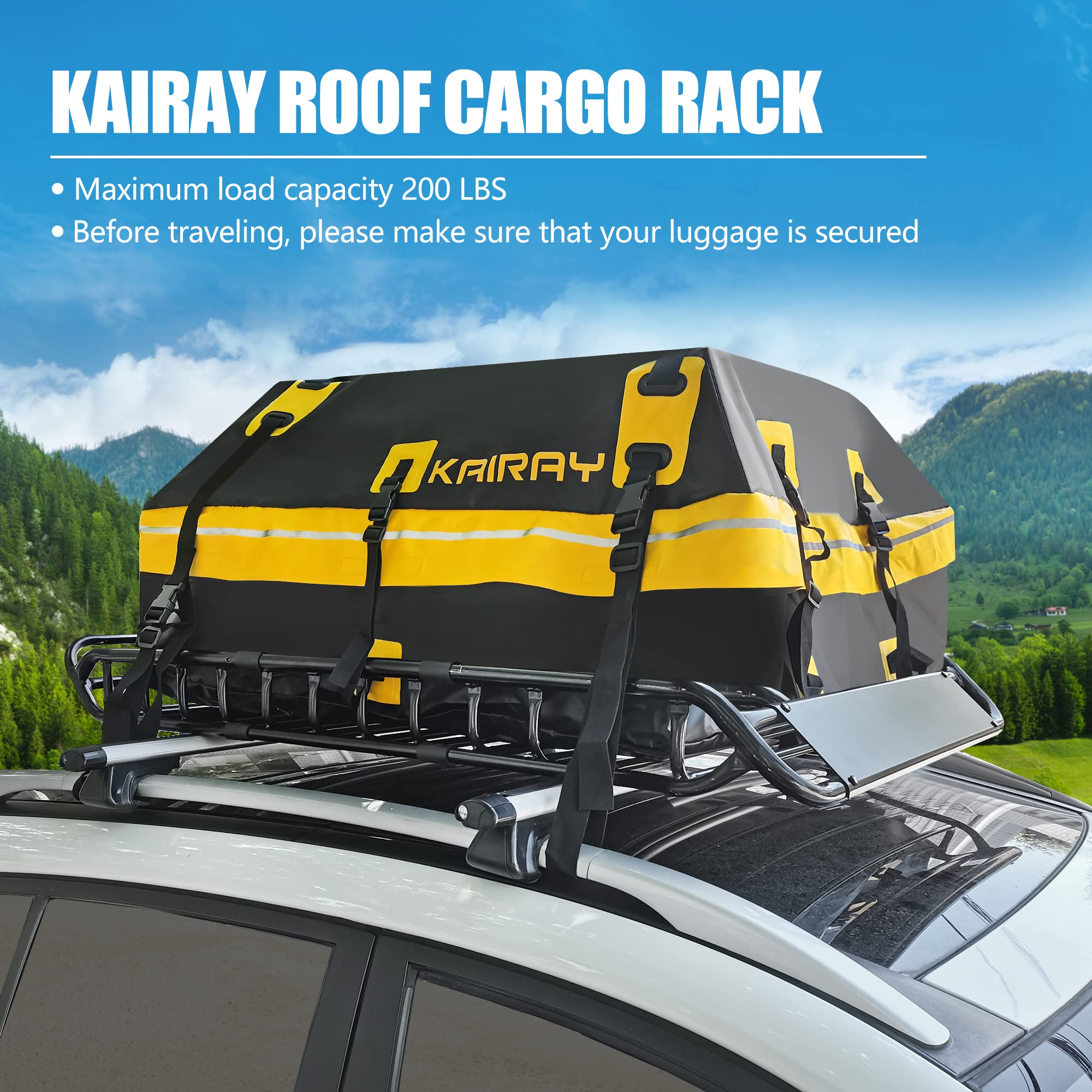 Kairay Roof Rack Cargo Basket 50''(L) X 36''(W) X 5.1''(H) Extendable Universal Rooftop Luggage Carrier For Truck Cars Suv With