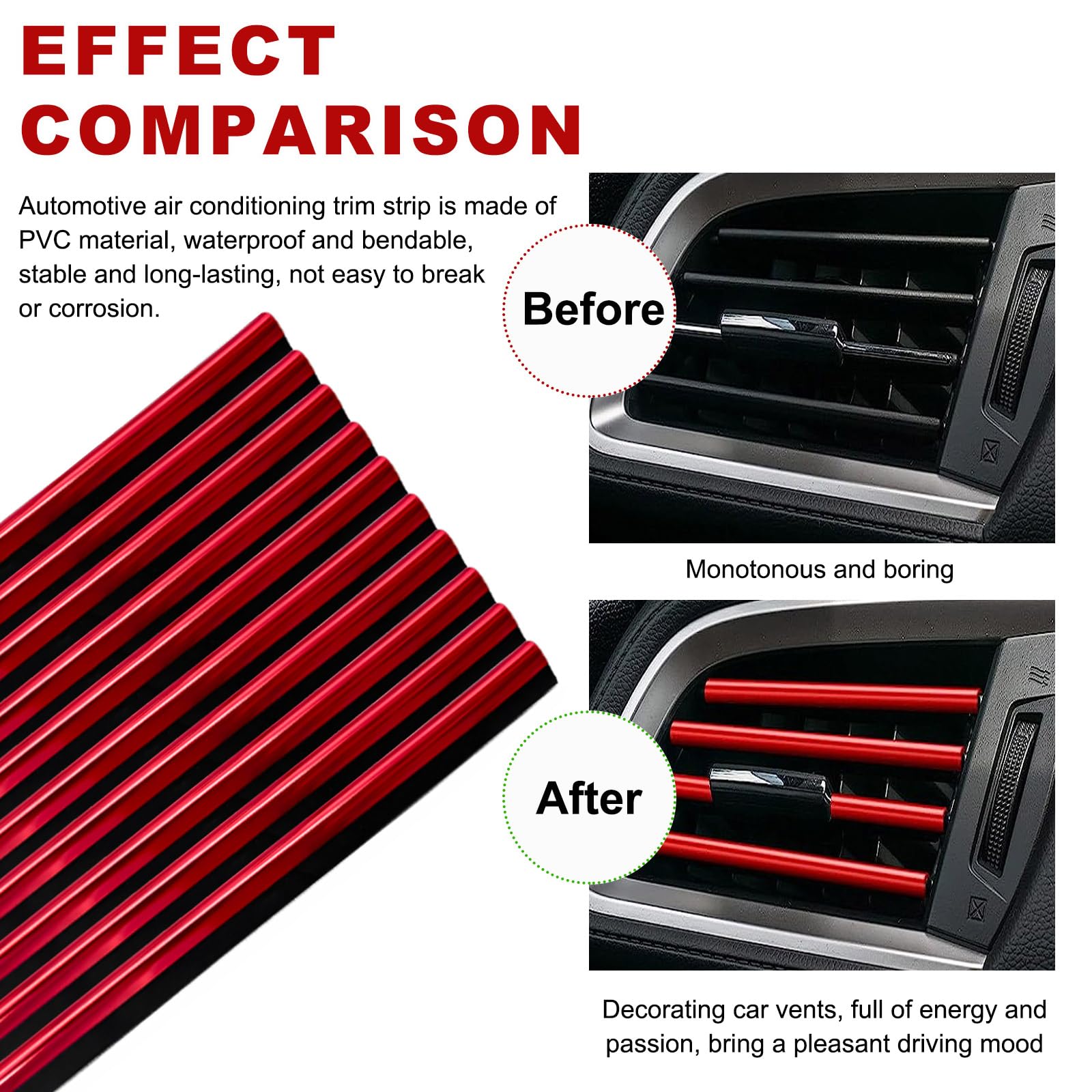 Yourkar 28 PCS Car Interior Parts Set, Decorative Auto Air Conditioning Trim Strip & Hex Auto Tire Stem Cover, Universal Anti-Sl