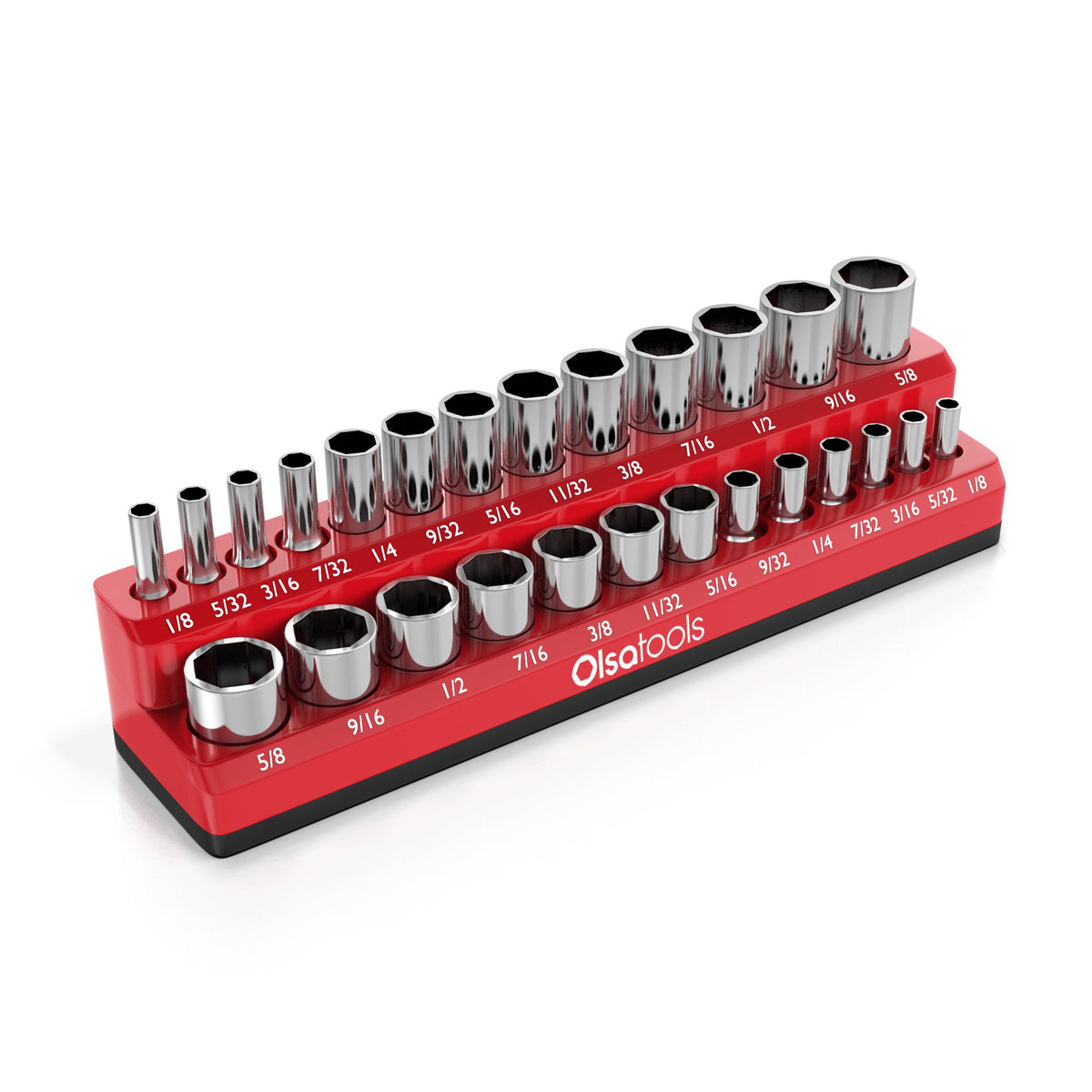Olsa Tools Magnetic Socket Organizer  1/4-Inch Drive  Sae  Red  Holds 26 Sockets  Professional Quality Tools Organizer