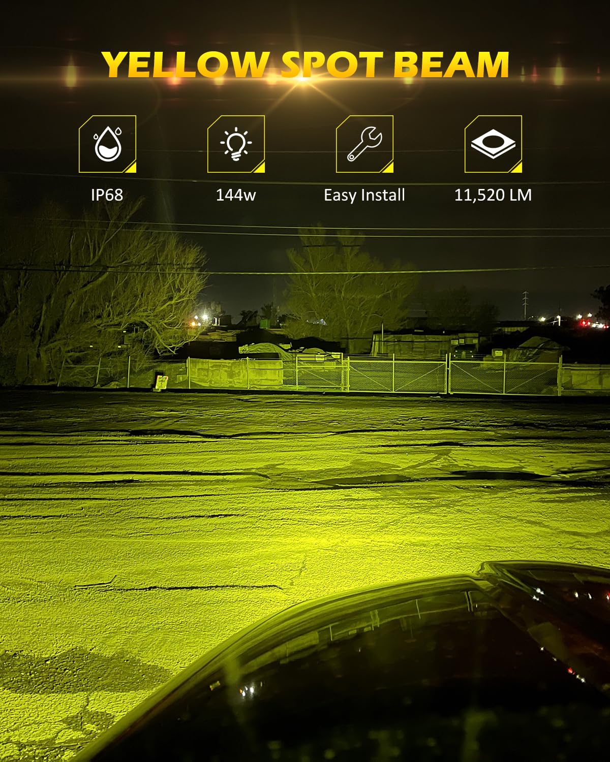 Amber Fog Lights 7 Inch 2Pcs Yellow 144W Led Light Bar Spot Beam Led Light Bar For Truck 11,520 Lm Quad Row Led Work Light Compa