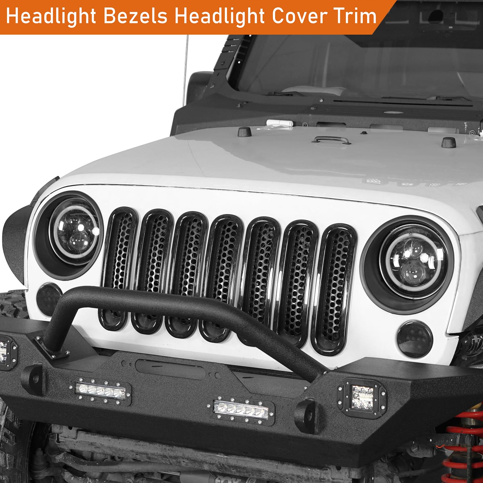 Hooke Road Matte Black Headlight Bezels Headlight Cover Trim For 2007-2015 Jeep Wrangler Jk & Wrangler Unlimited
