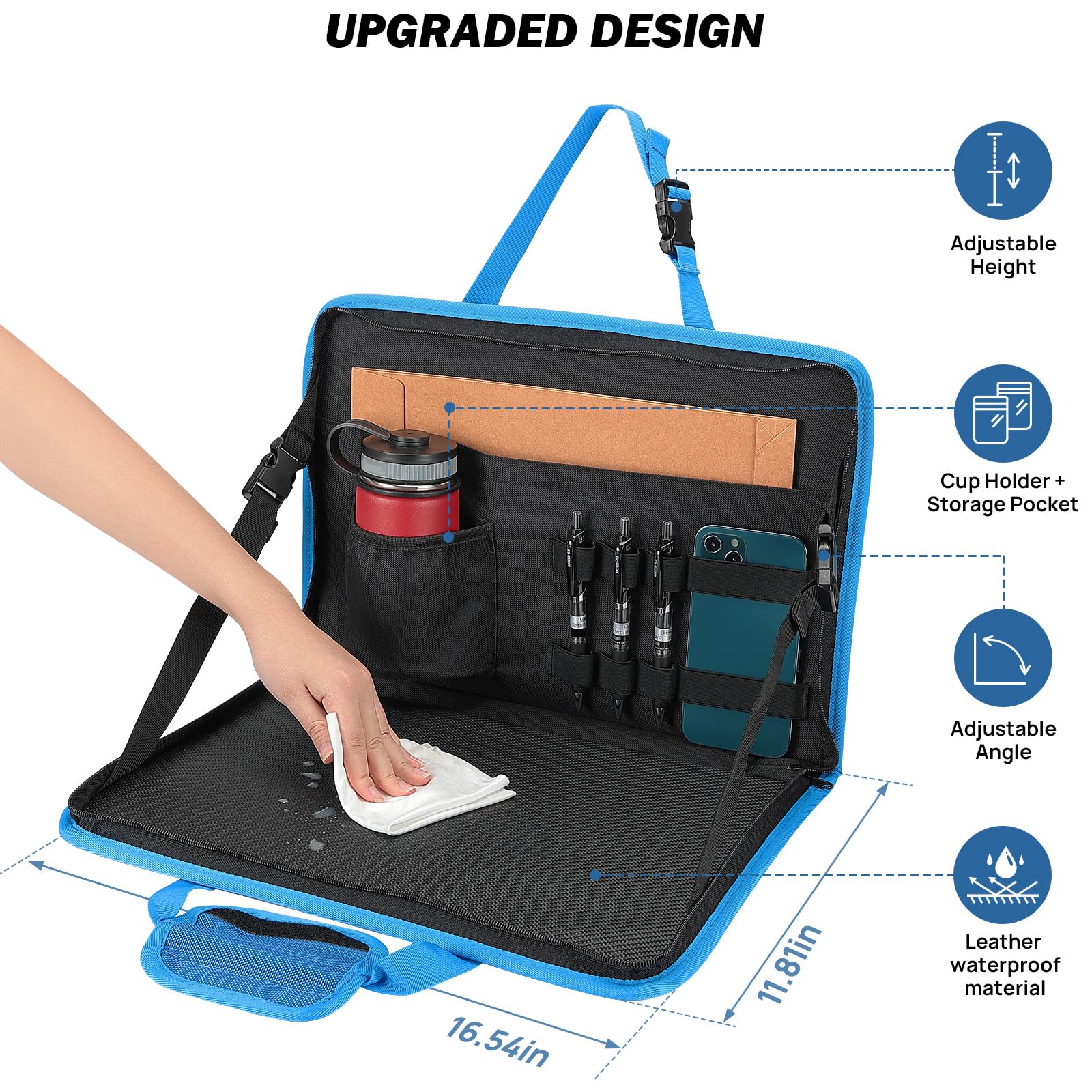 Joytutus 3 In 1 Steering Wheel Eating Tray (Blue 16.34''*11.8''), Car Back Seat Laptop Desk, Multifunctional Car Office Bag, Car