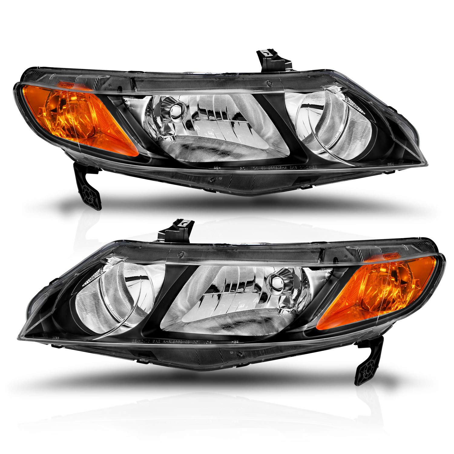Amerilite Jdm Black Replacement Halogen Headlights Set For 2006-2011 Honda Civic Sedan 4 Door/Hybrid - Passenger And Driver Side