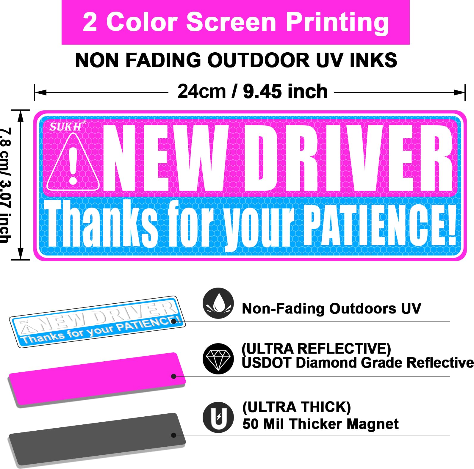 Sukh New Driver Magnet - Student Funny Be Patient Safety Warning Rookie Driver Car Bumper Magnets Car Accessories Teen Boys Girl