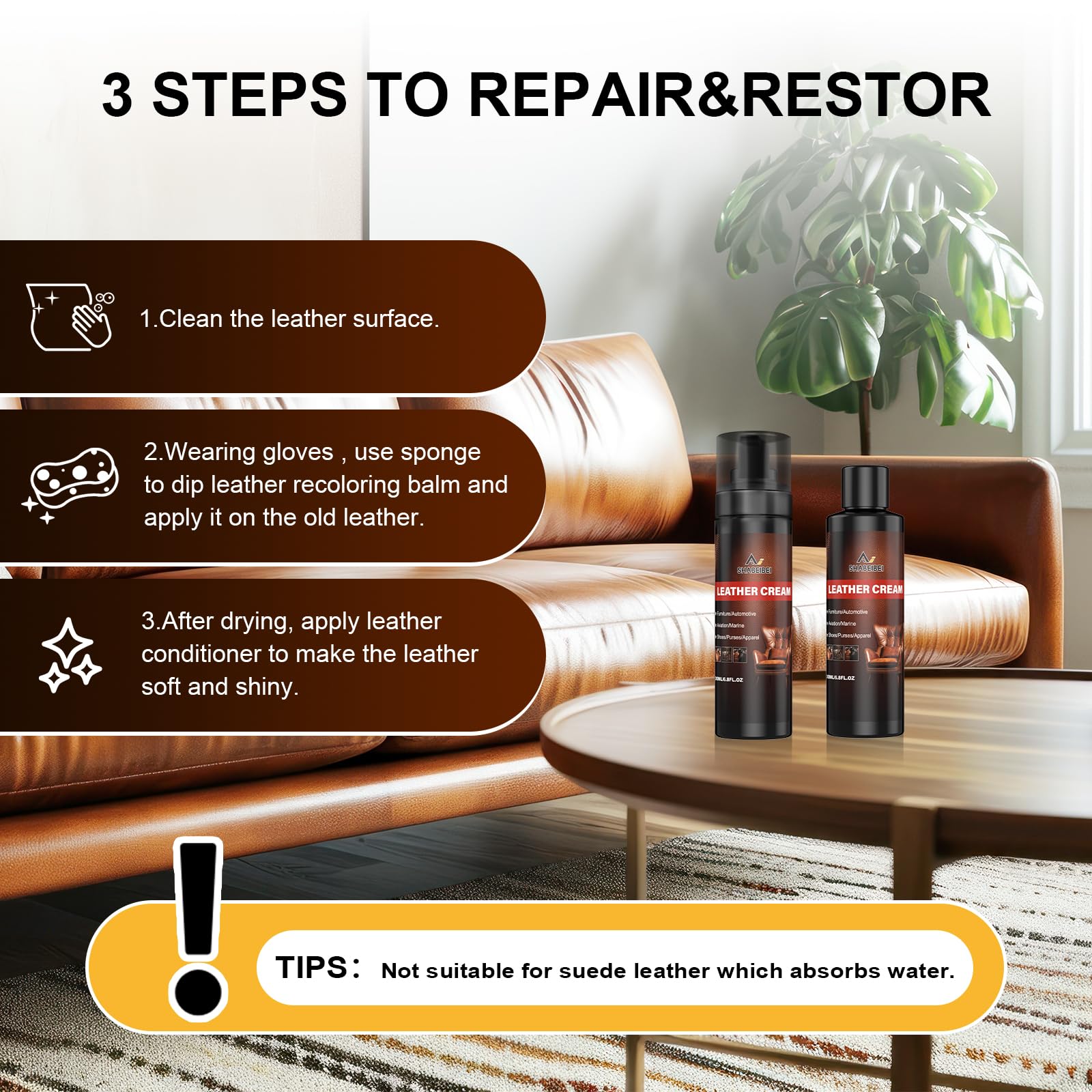 SHABEIBEI Leather Cleaner and Conditioner Kit for Car Seats and Interiors Seats, Boots, Bags Works on Natural, Synthetic, Pleath