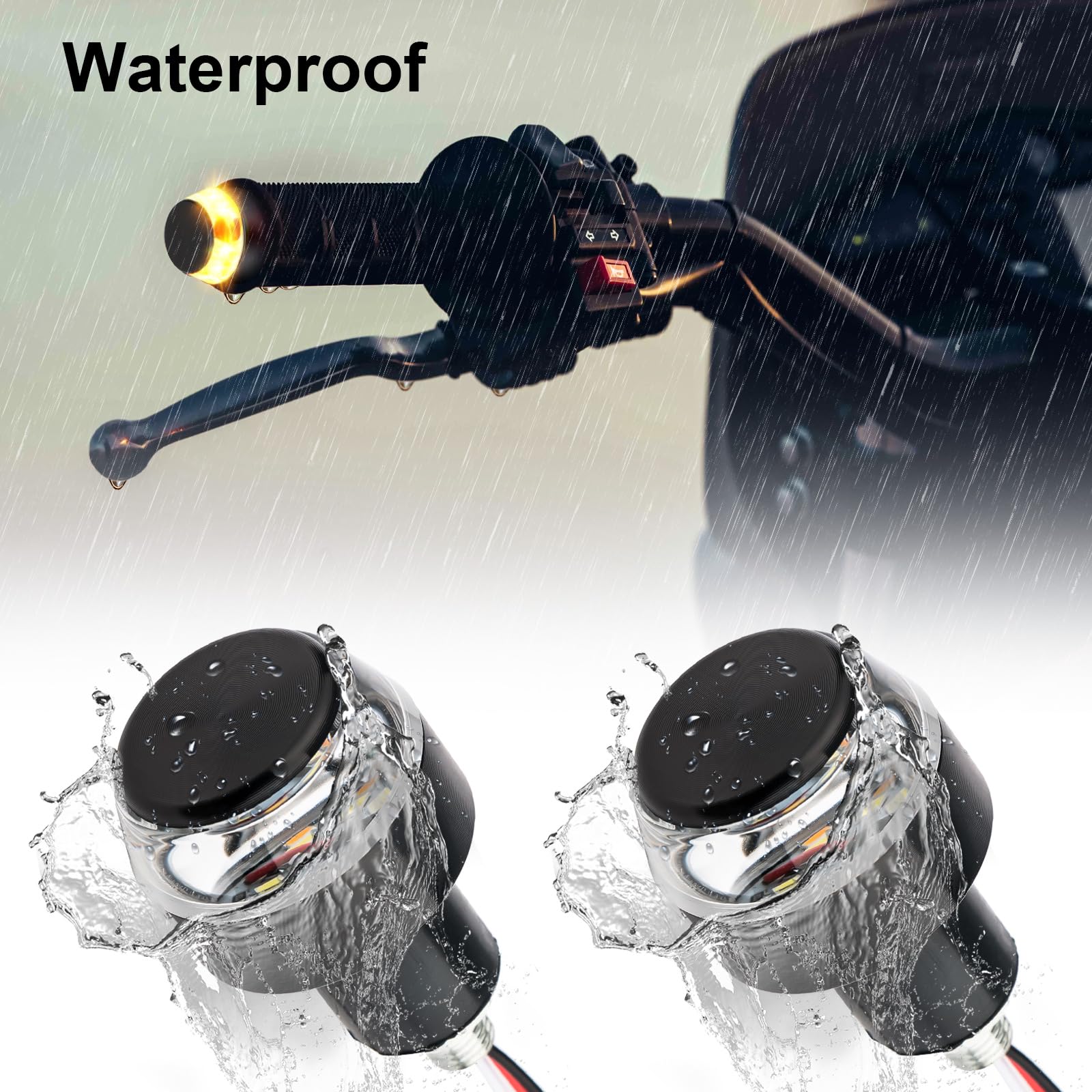 2PCS Motorcycle Turn Signal Light, 12 LEDs Turn Signal Indicator Lamp, Amber/White Front Handlebar End Light, Waterproof Blinker Strobe Light, for 12V Universal Scooter Sportster Cruiser Motorbike