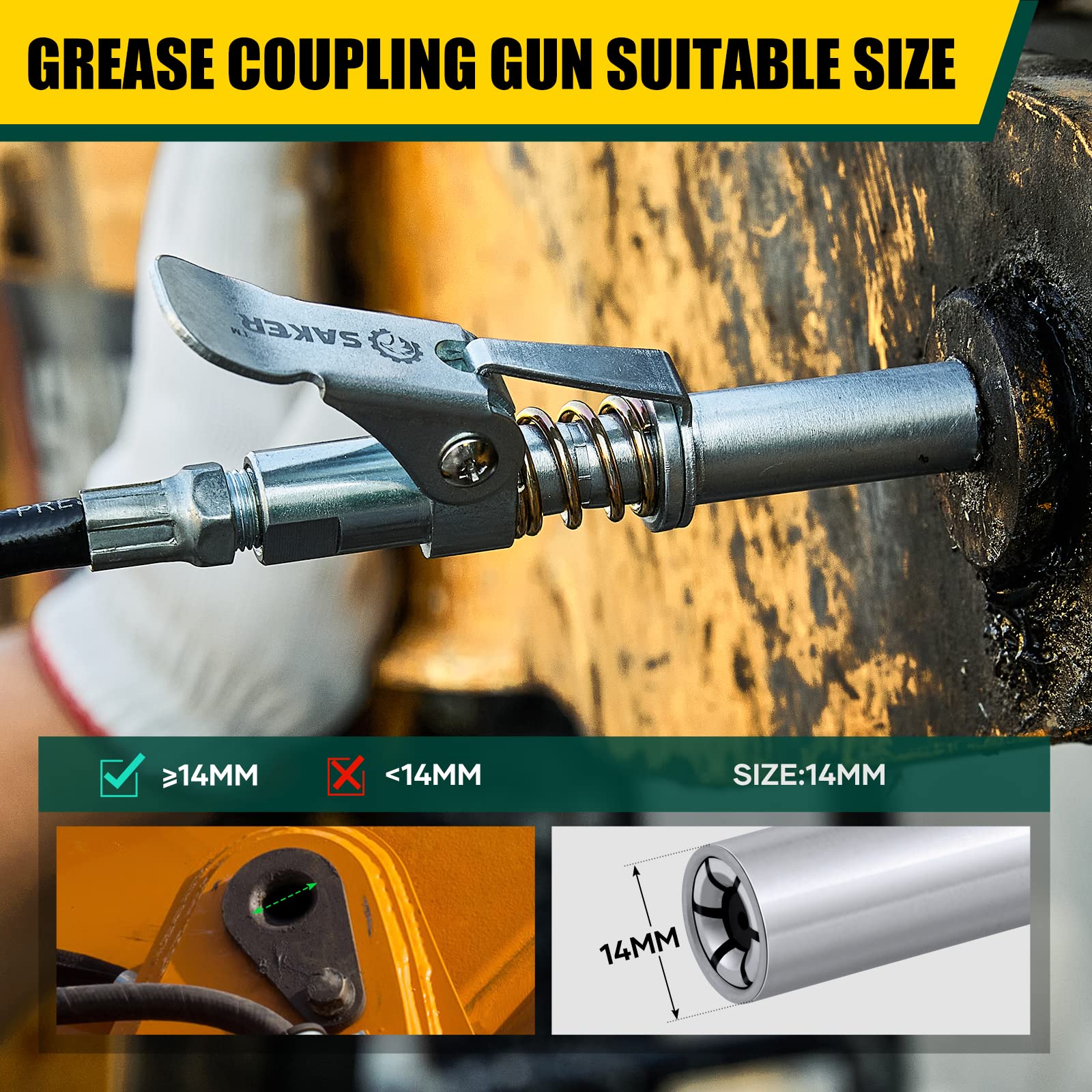 Saker Grease Gun Coupler,Compatible With All Grease Guns 1/8'' Npt Fittings(Suitable For Diameters Greater Than 14Mm,Upgrade To