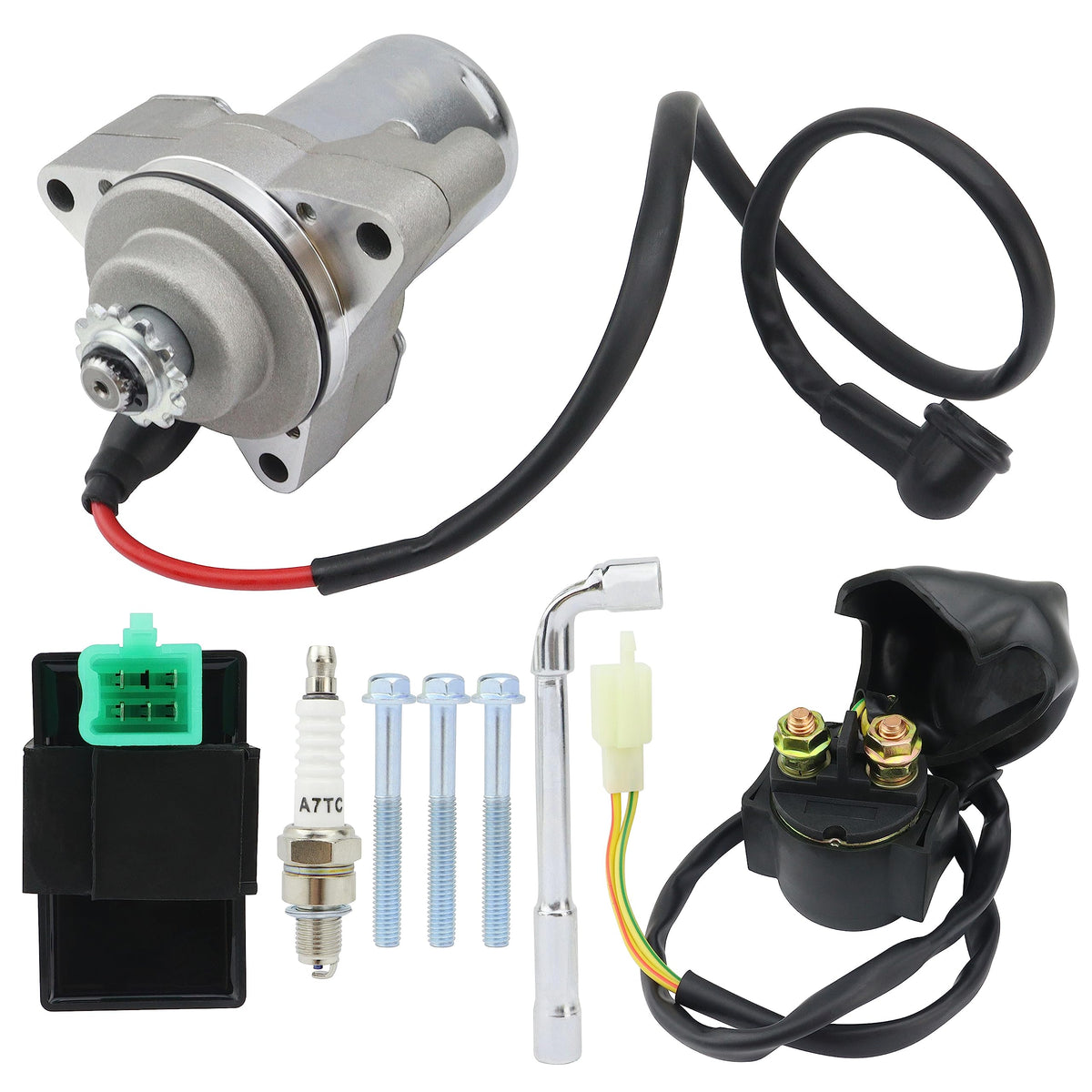 Shamofeng 3 Bolt Starter & Relay & Cdi & Spark Plug For 125Cc 110Cc 100Cc 90Cc 70Cc 50Cc Chinese Atv Dirt Bike Go Kart Quad 4 Wheelers, For Taotao Coolster Jonway Sunl Roketa Ssr Most Chinese Brands