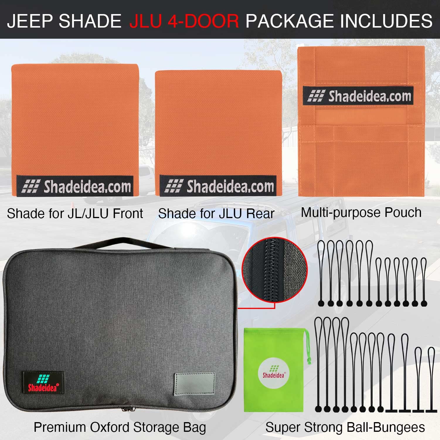 Shadeidea Sun Shade Top For Jeep Wrangler Jl Unlimited (2018-2023) 4 Door Front And Rear 2 Piece-Orange Mesh Screen Sunshade Jlu