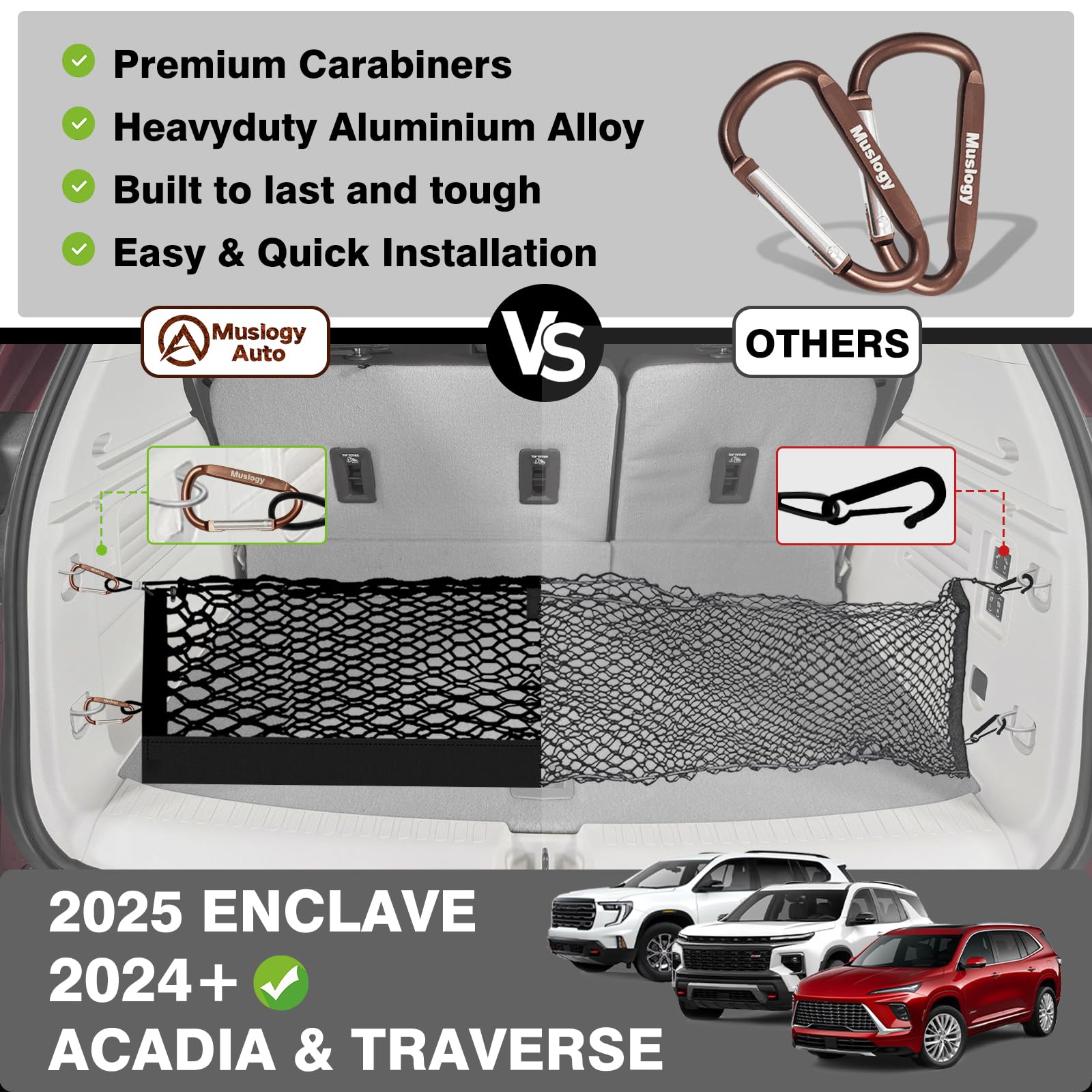 Muslogy Envelope Style Trunk Cargo Net Compatible With 2024 2025 Gmc Acadia & Chevy Traverse & 2025 Buick Enclave Accessories Up