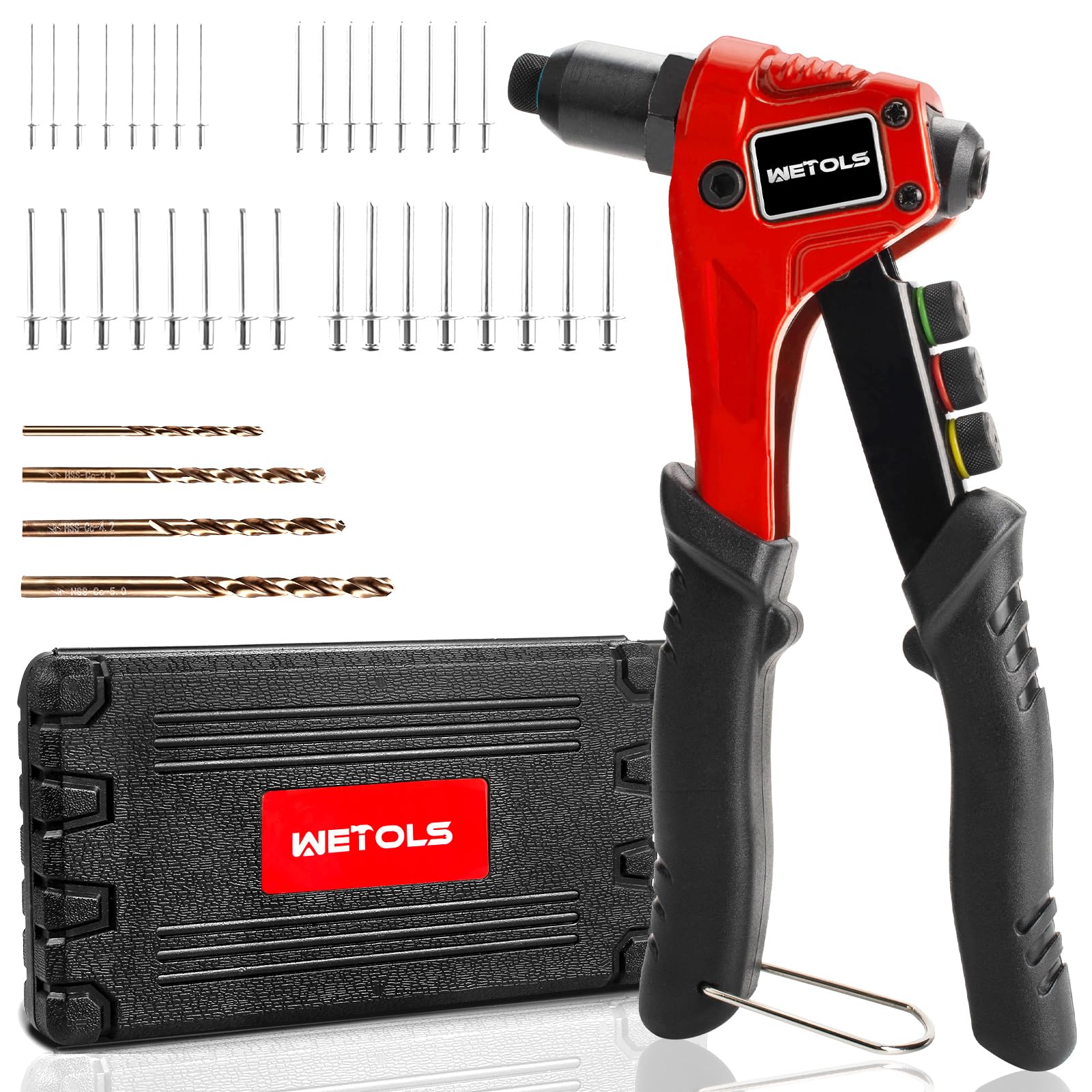 Wetols Pop Rivet Gun Kit With 200 Blind Rivets, Upgraded Manual Single Hand Riveter With 4 Tool-Free Interchangeable Rivet Heads