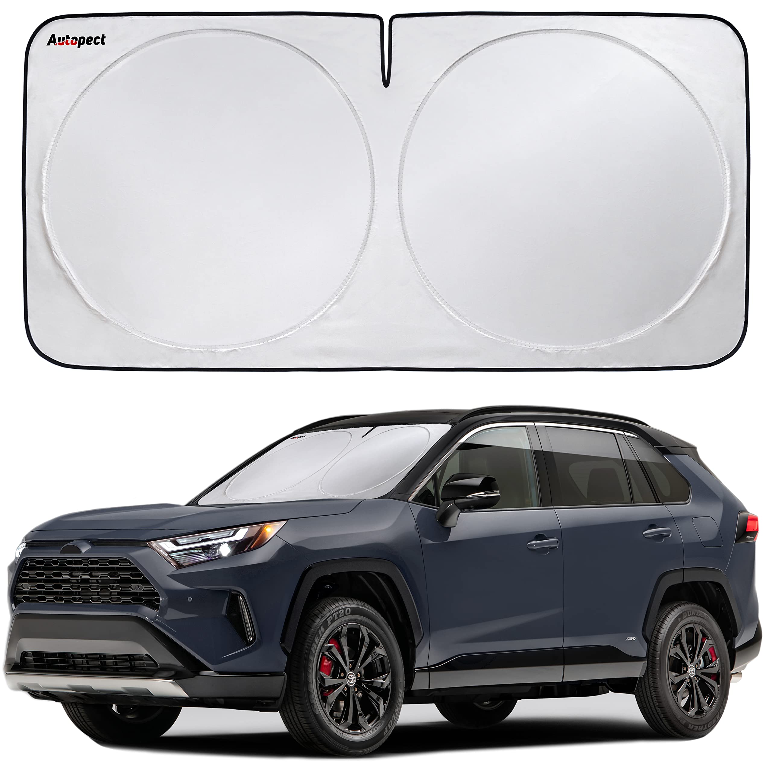 Autopect Windshield Sun Shade, Foldable Sun Blocker For Car, Truck, Suv Automotive Interior Sun Protection, Reflective Shade For Front Windshield With Mirror Cut-Out Keeps Car Cool (Medium)