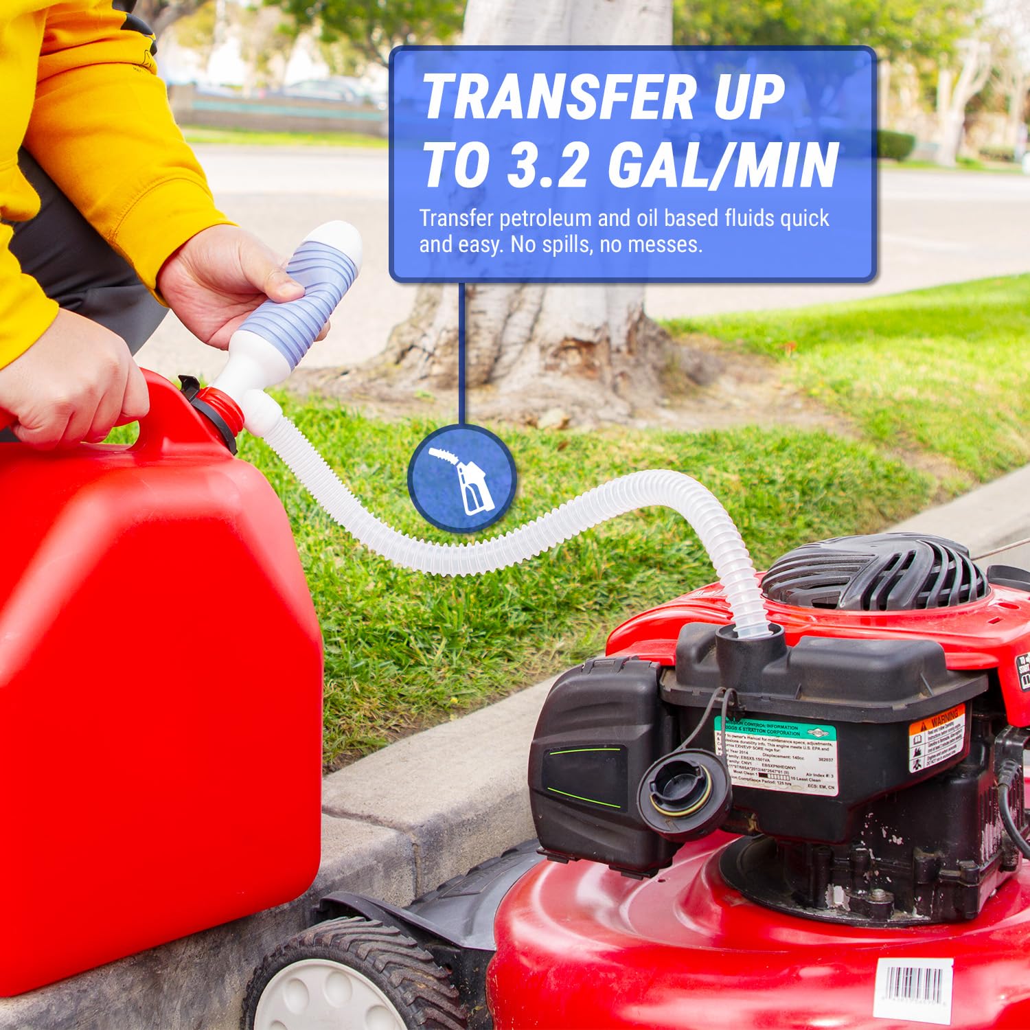 TERA PUMP 2 PK TRDP15 Heavy Duty Manual Fuel Transfer Pump Siphon, Fast Flow 3.2 GPM, Flexible Suction Tube, Hand Siphon Pump for Gasoline, Diesel, Light Oils, Kerosene, Non-Potable Water, and More