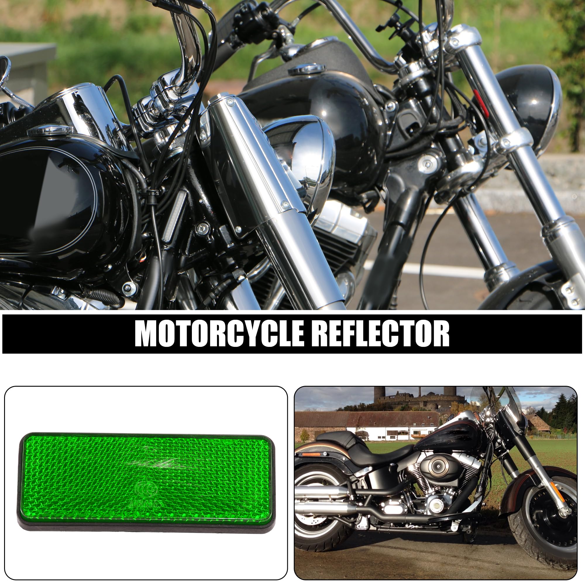 X Autohaux 4 Pcs 87X32Mm Green Plastic Universal Rectangular Reflective Warning Reflector With Adhesive Tape For Motorcycle Bike