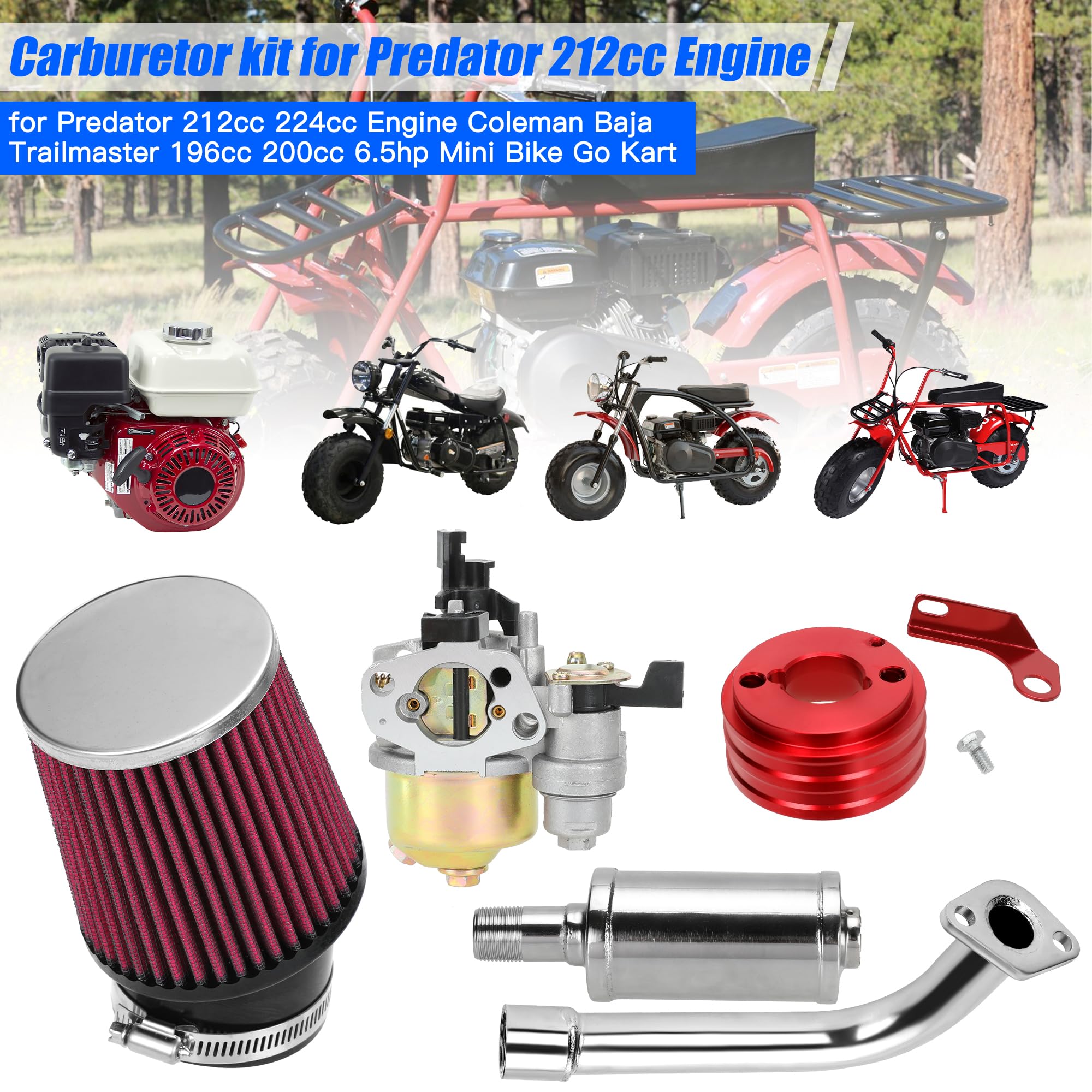 Yoxufa 212Cc Racing Carburetor Exhaust Header Muffler Stage 2 Kit For Predator 212Cc 196Cc 200 6.5Hp Engine Coleman Ct200U Bt200