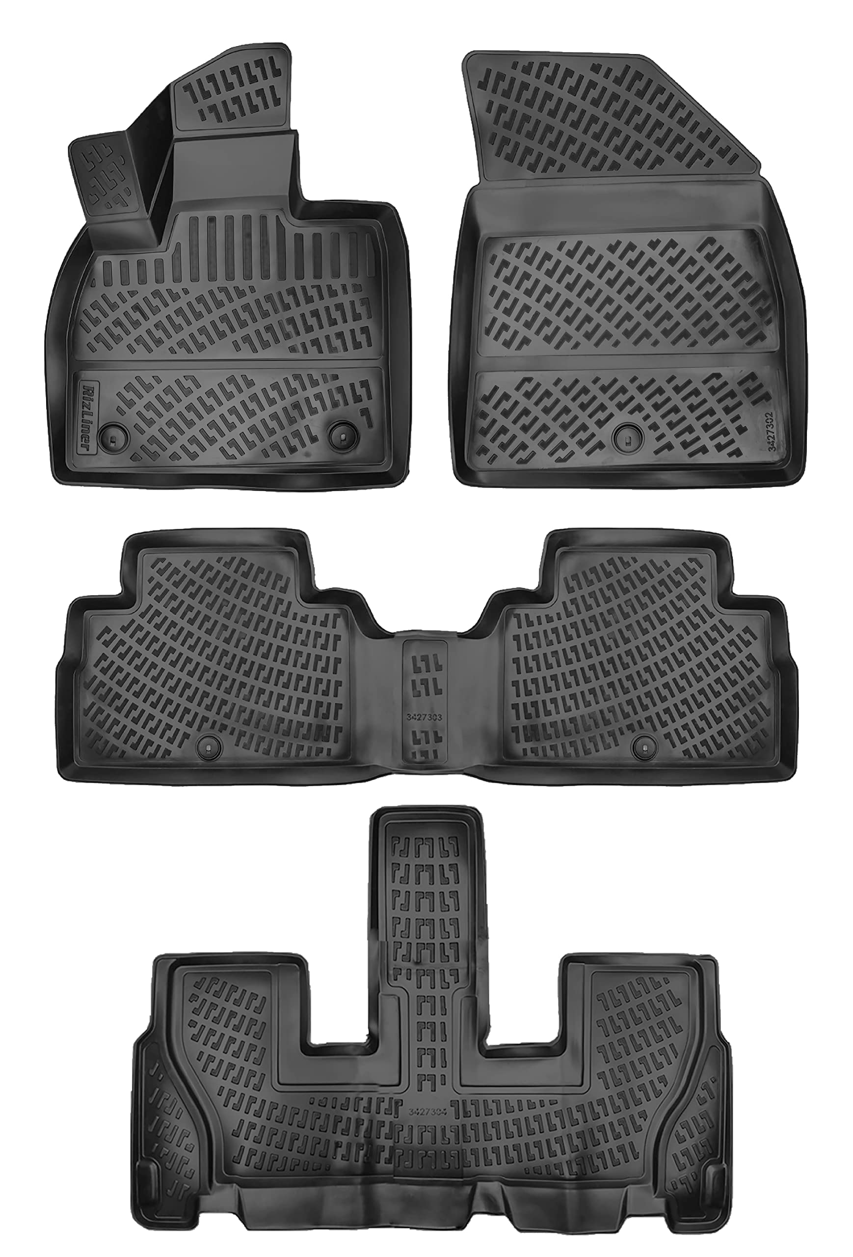 Rizliner Hyundai Palisade 7-Seater 2020-2025 (No 8-Seater Model) Floor Mats 3D Custom Fit Compatible With Hyundai Palisade Rubbe