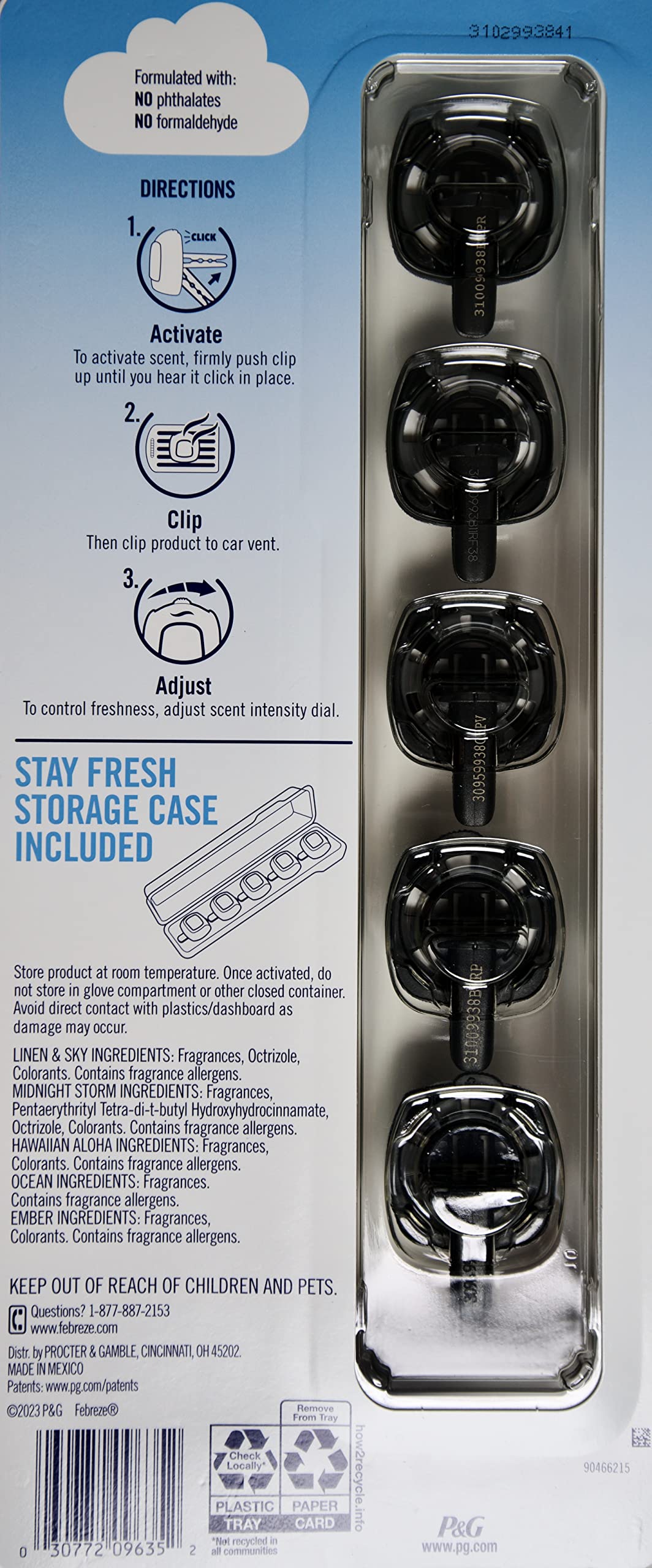 Febreze Air Freshener Car Vent Clips, Mixed Scents, 5 Count, Plastic