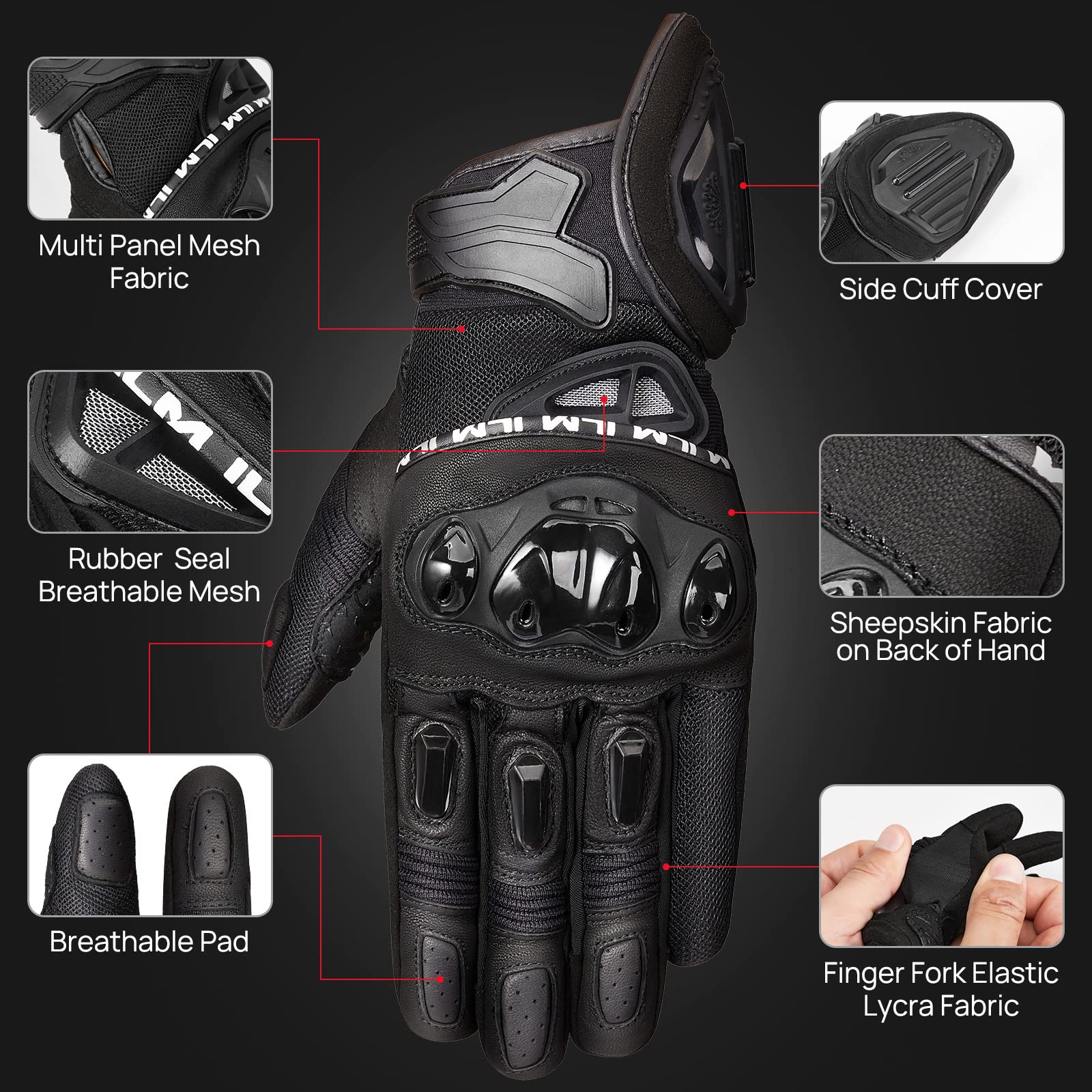 Ilm Motorcycle Gloves For Men And Women Touchscreen Riding Gloves Motorbike Motocross Dirt Bike Atv Model-Wd01(Black,Large)