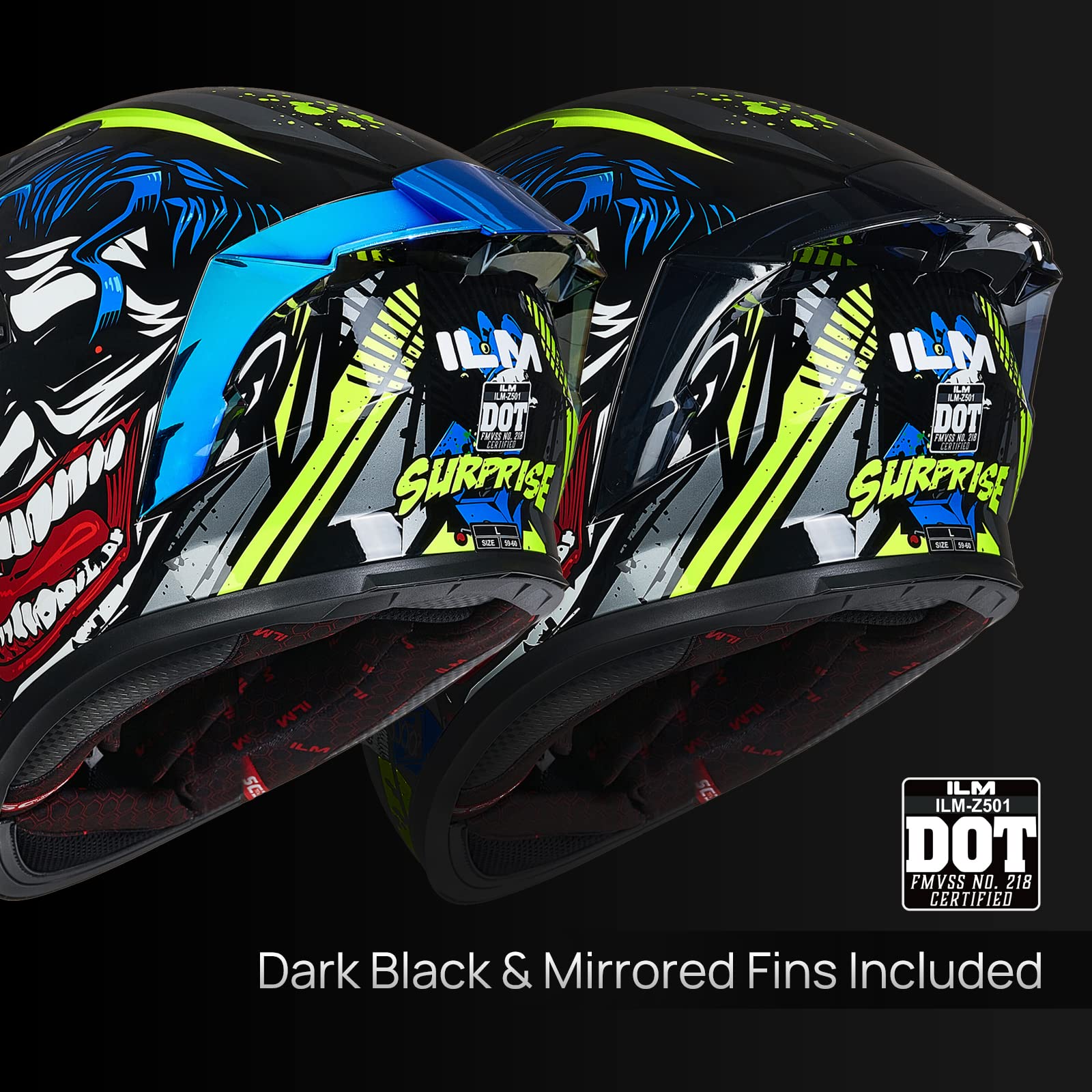 Ilm Motorcycle Helmet Full Face With Pinlock Compatible Clear&Tinted Visors And Fins Street Bike Motocross Casco Dot Model Z501(Surprise Yellow, Xx-Large)