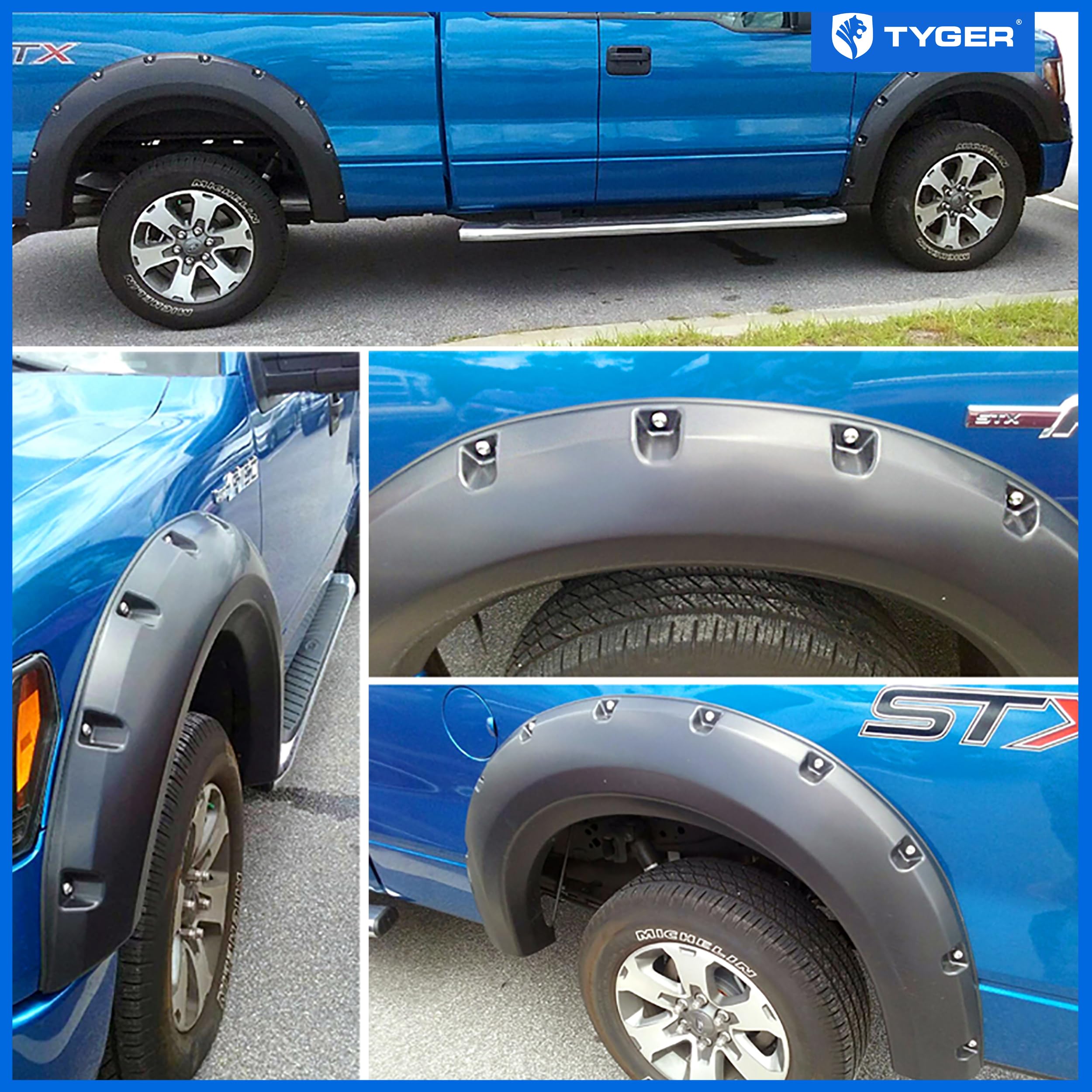 Tyger Auto Fender Flares Compatible with 2009-2014 Ford F-150 (Exclude Raptor) Fleetside, Smooth Textured Paintable Bolt-Riveted
