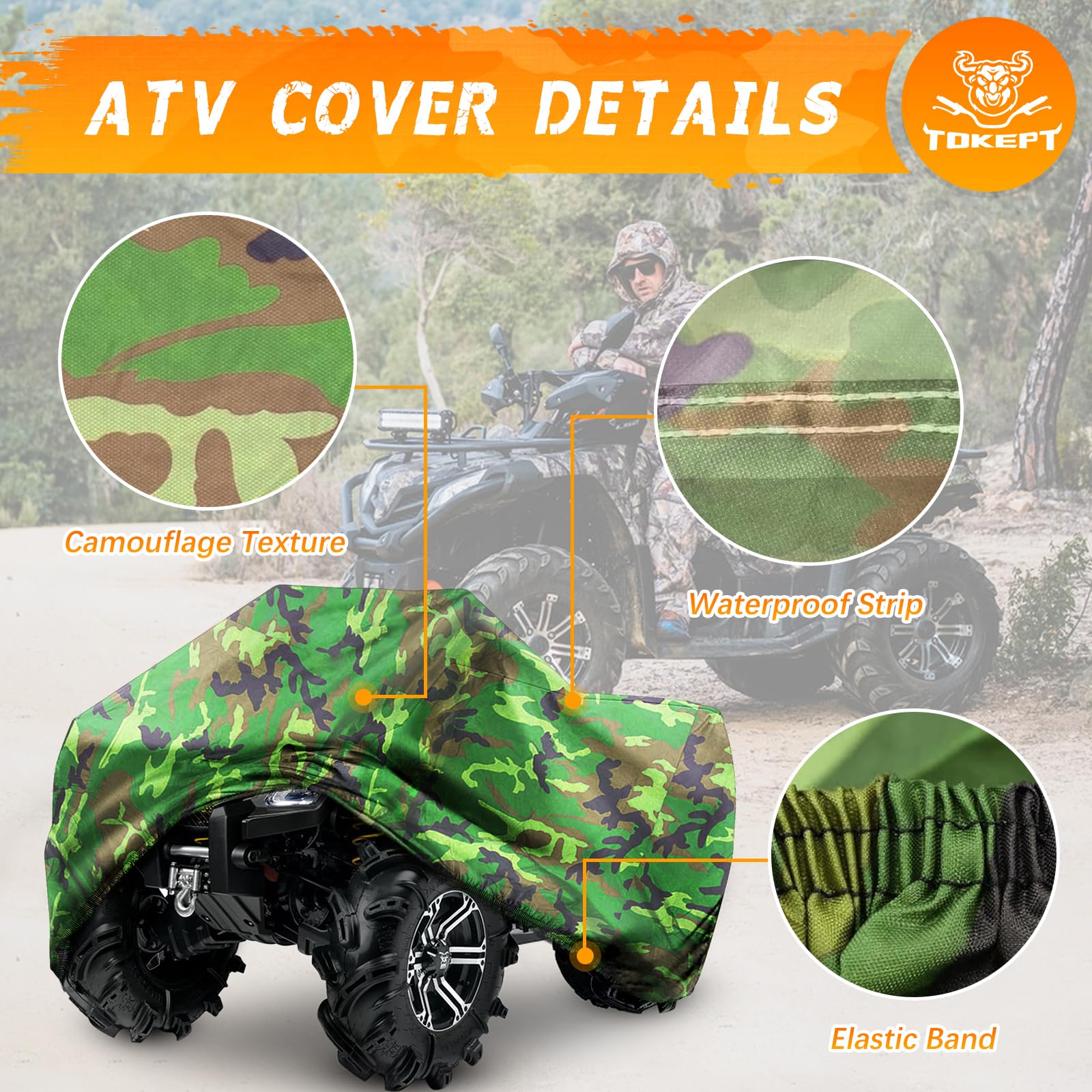 Tokept ATV Cover Waterproof Heavy Duty 4 Wheeler Cover Quad Cover All Season Weather Proof Outdoor UV Protection for Polaris Yam