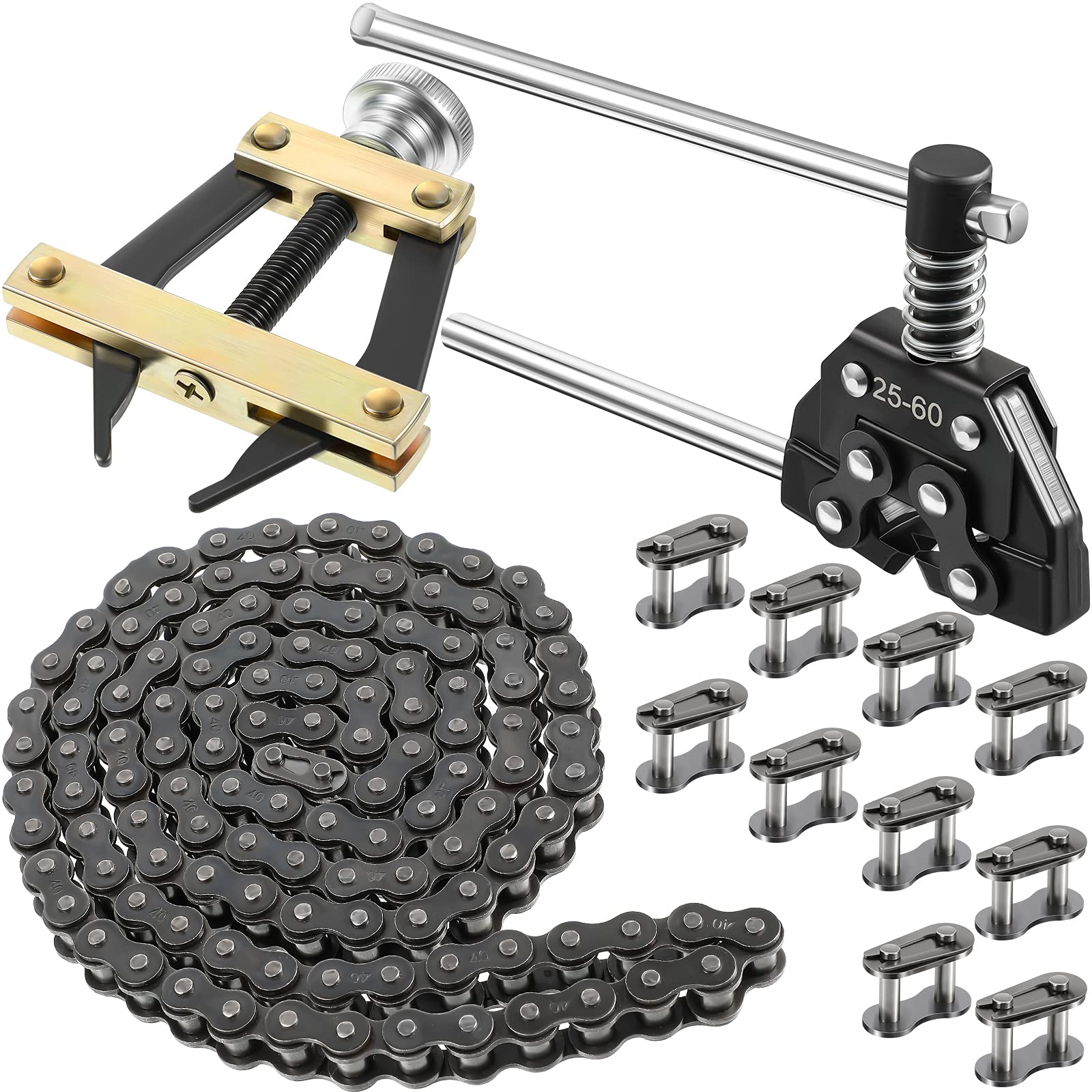 13 Pieces Roller Chain Disassembly Kit, Include Detacher Breaker Cutter Roller Chain Connecting Puller Holder Tool 40 Roller Cha