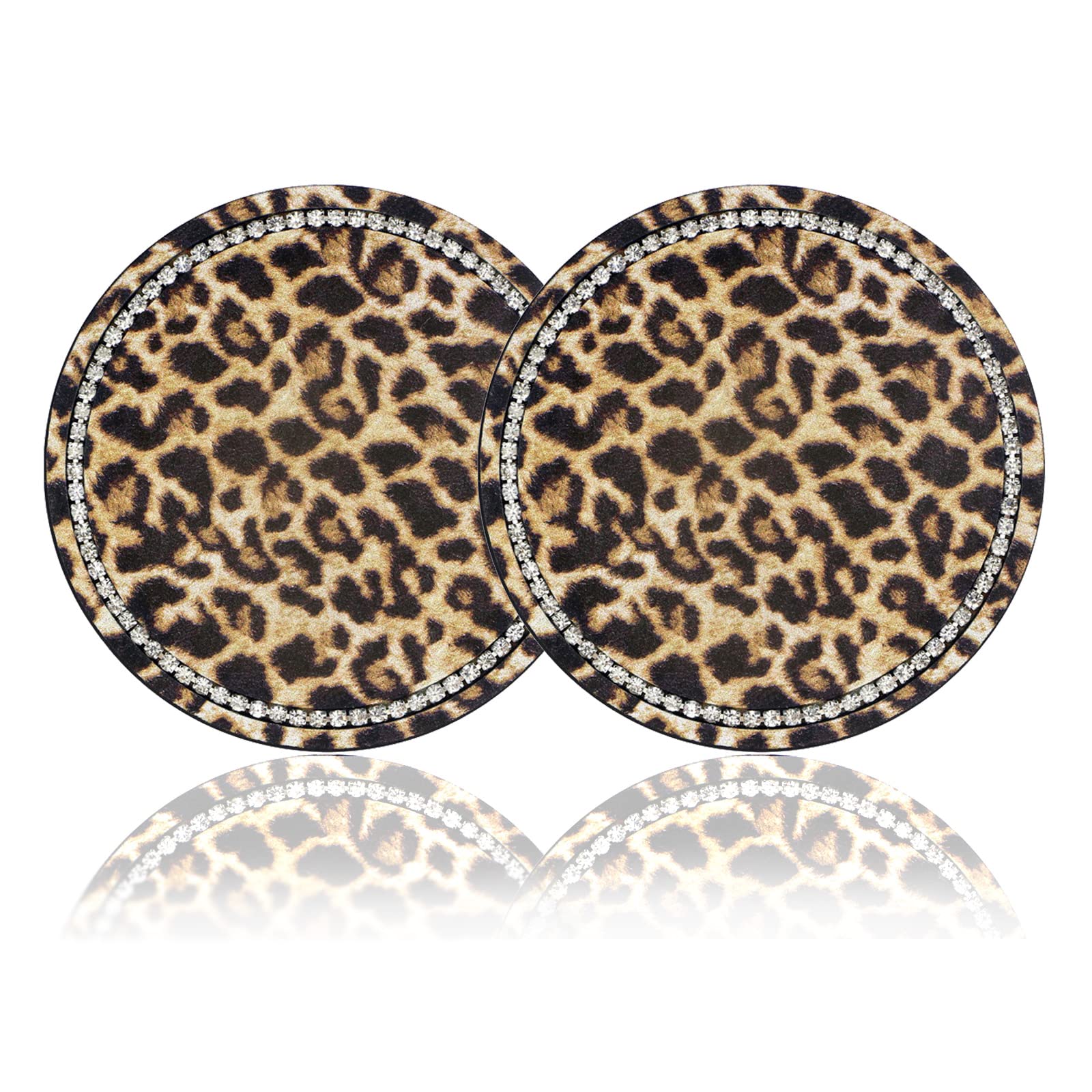 2.75'' Car Cup Holder Coaster Car Coasters Leopard Print Bling Accessories Rhinestone Anti Slip Insert Coaster Suitable For Most
