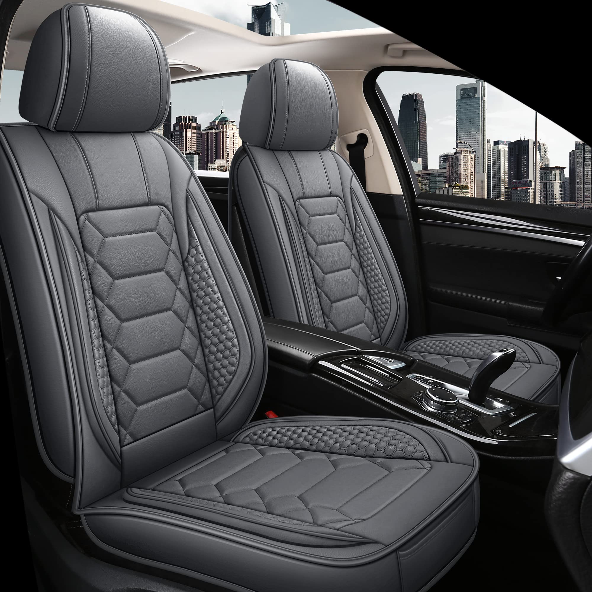 Haiyaotimes Leather Car Seat Covers Front Set, Waterproof Faux Leather Seat Covers For Cars, Non-Slip Car Interior Covers Univer