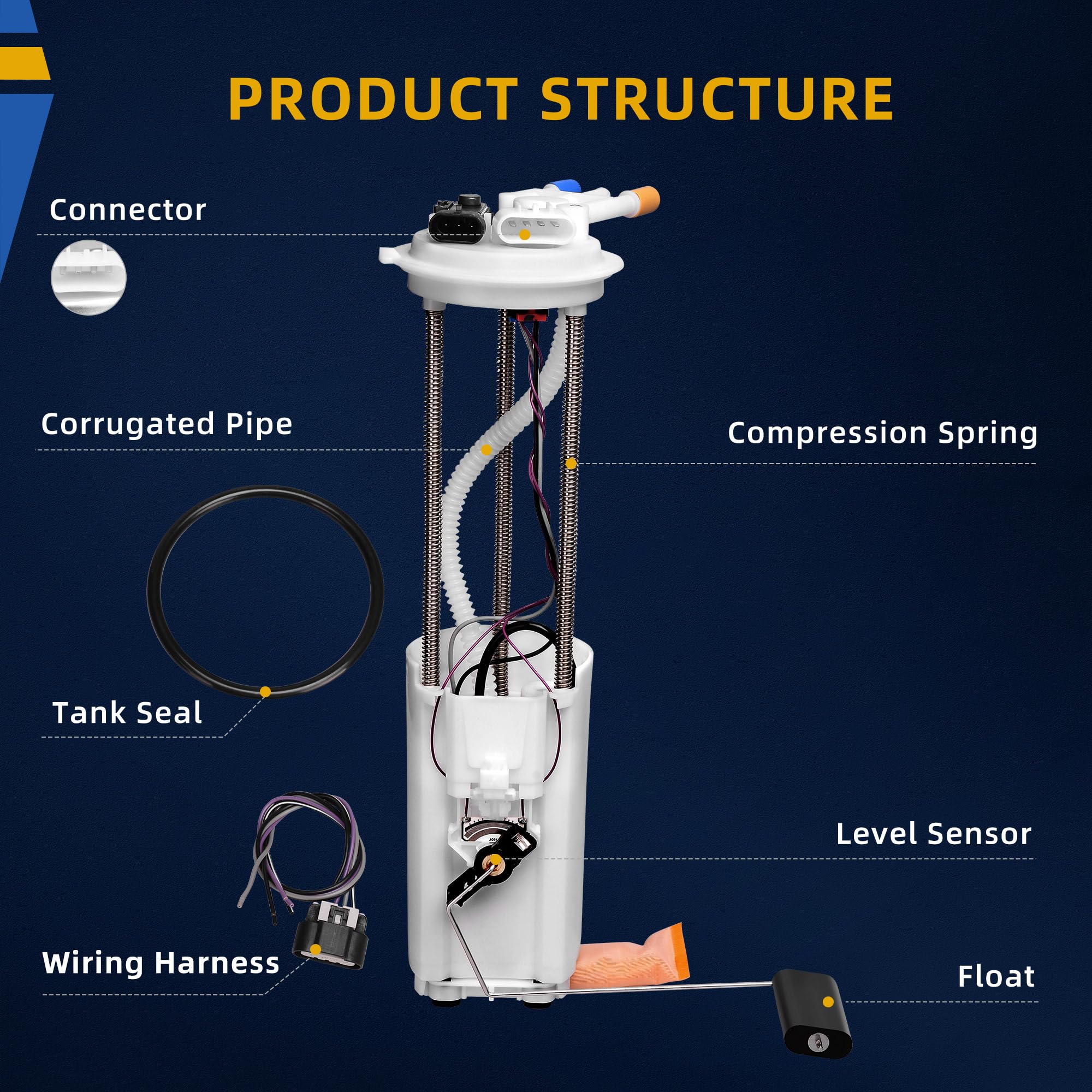 Dwvo Fuel Pump With 2 Connectors & Level Sensor Compatible With 1997-2000 Chevy Gmc C/K 1500 2500 3500 Pickup 4.3L 5.0L 5.4L 7.4