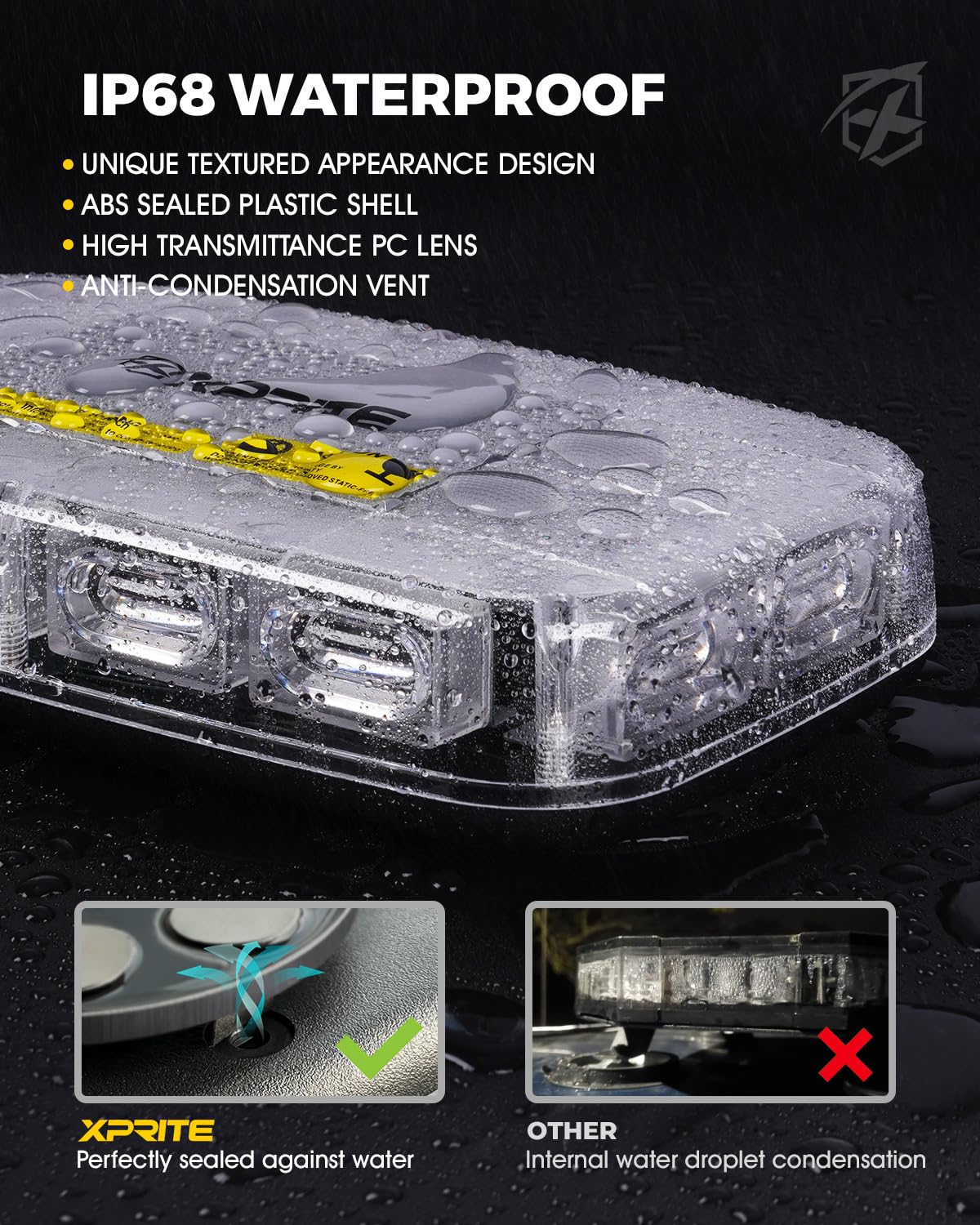 Xprite Upgraded 12'' 72Led Rooftop Mini Strobe Lights, Emergency Safety Flashing Beacon Light Bar With Magnetic Base For 12V-24V