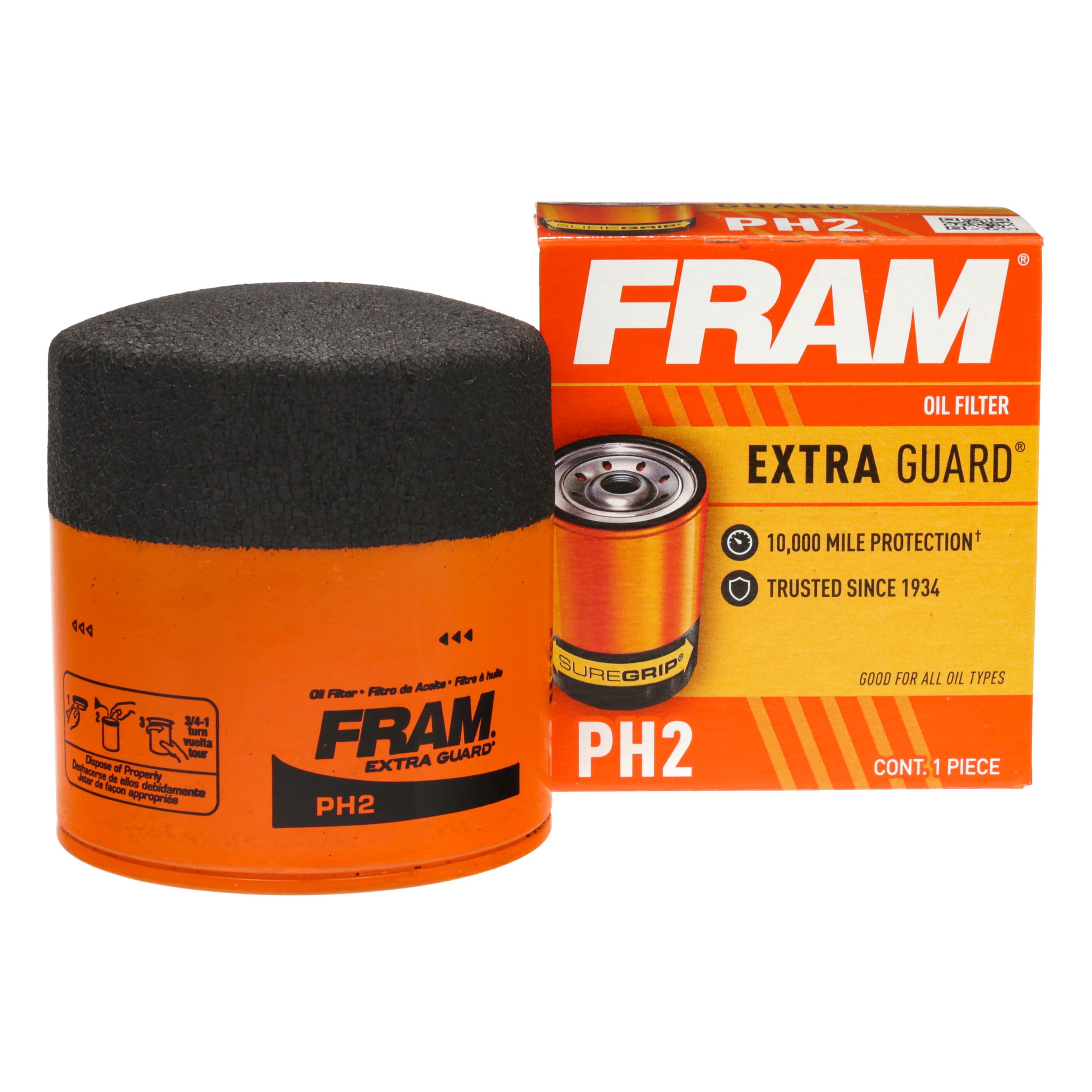 FRAM Extra Guard PH2, 10K Mile Change Automotive Replacement Interval SpinOn Engine Oil Filter for Select Vehicle Models