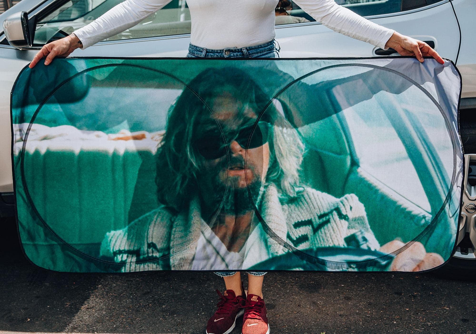 The Big Lebowski The Dude Driving Sunshade For Windshield | Foldable Sun Visor Protector For Cars, Trucks, Suvs | Blocks Uv Rays